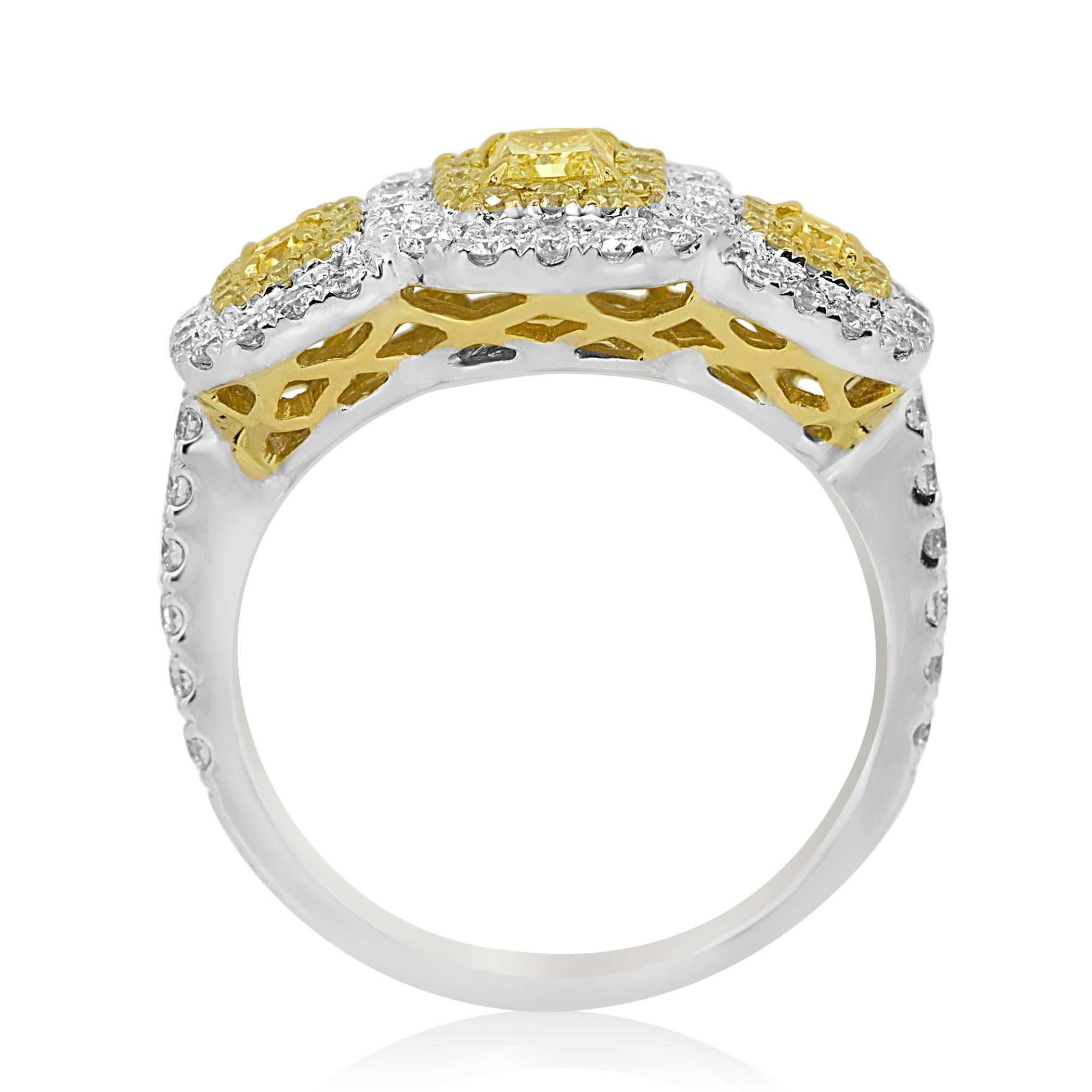 Natural Fancy Yellow White Diamond Double Halo Two Color Gold Ring 3