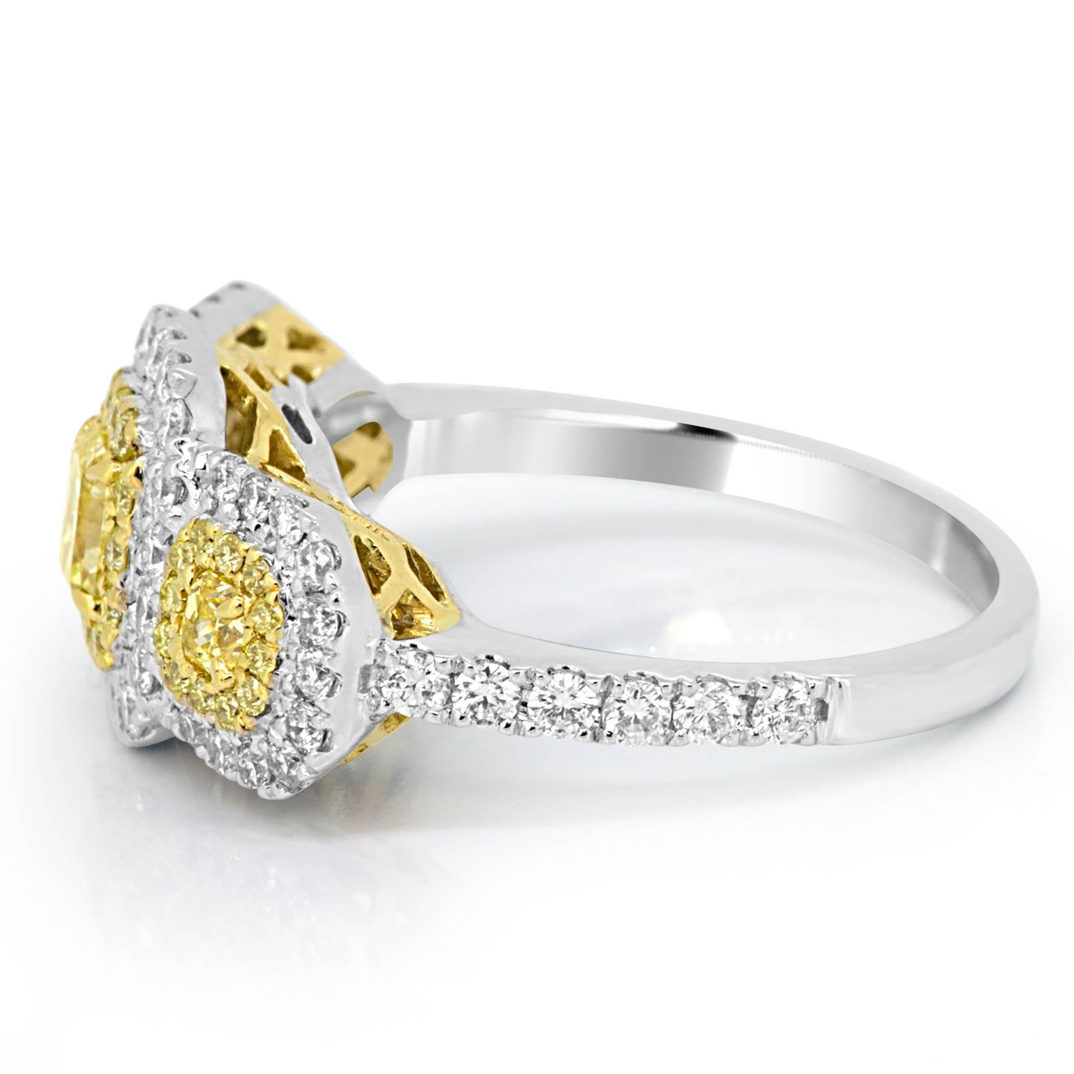 Natural Fancy Yellow White Diamond Double Halo Two Color Gold Ring 4