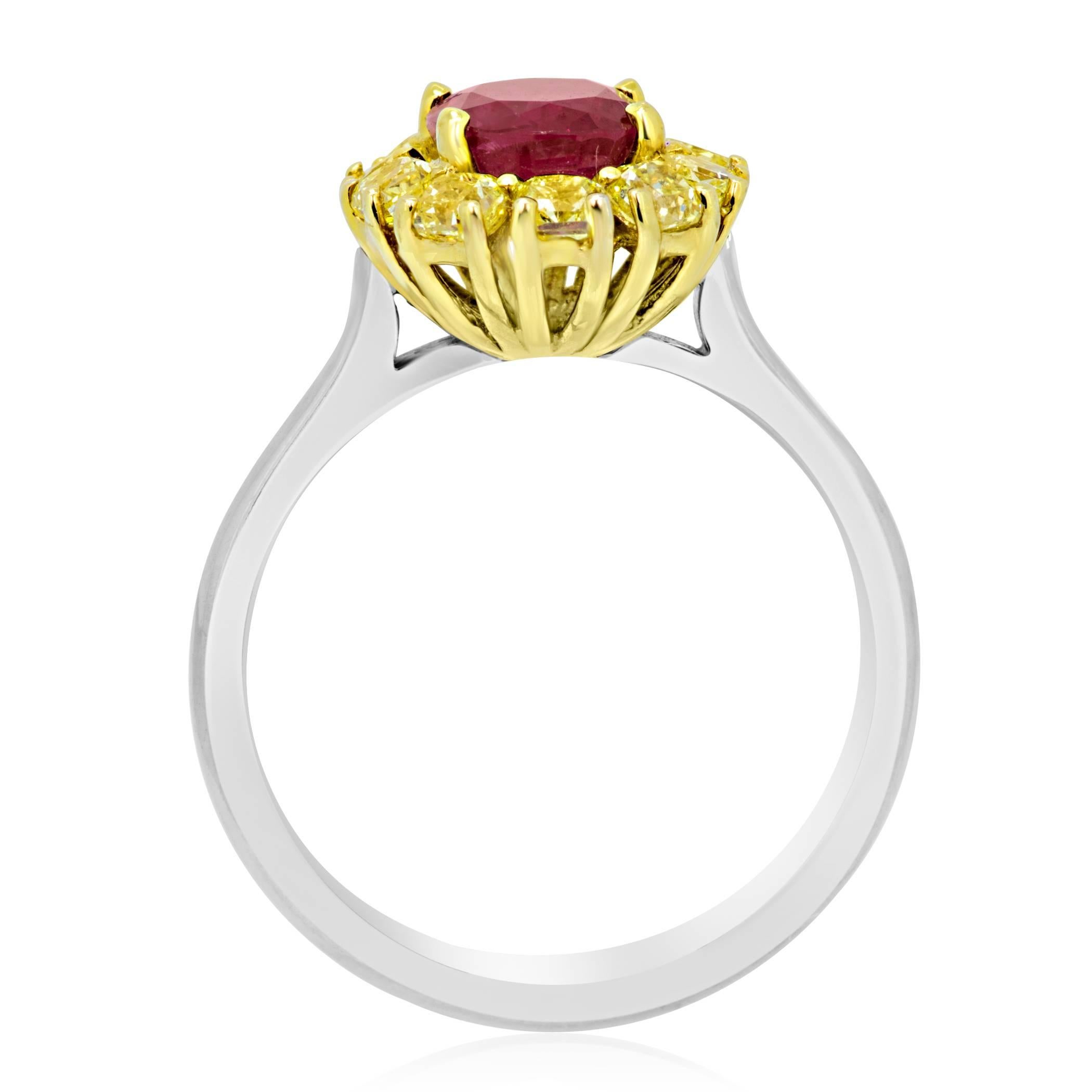 No Heat 1.60 Carat GIA Certified Ruby Diamond Two Color Gold Bridal CocktailRing In New Condition In NEW YORK, NY