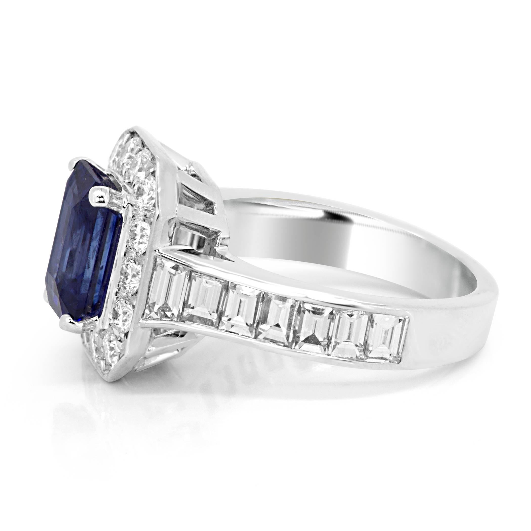 Blue Sapphire Emerald Cut Diamond Round Halo Gold Bridal CocktailRing 3