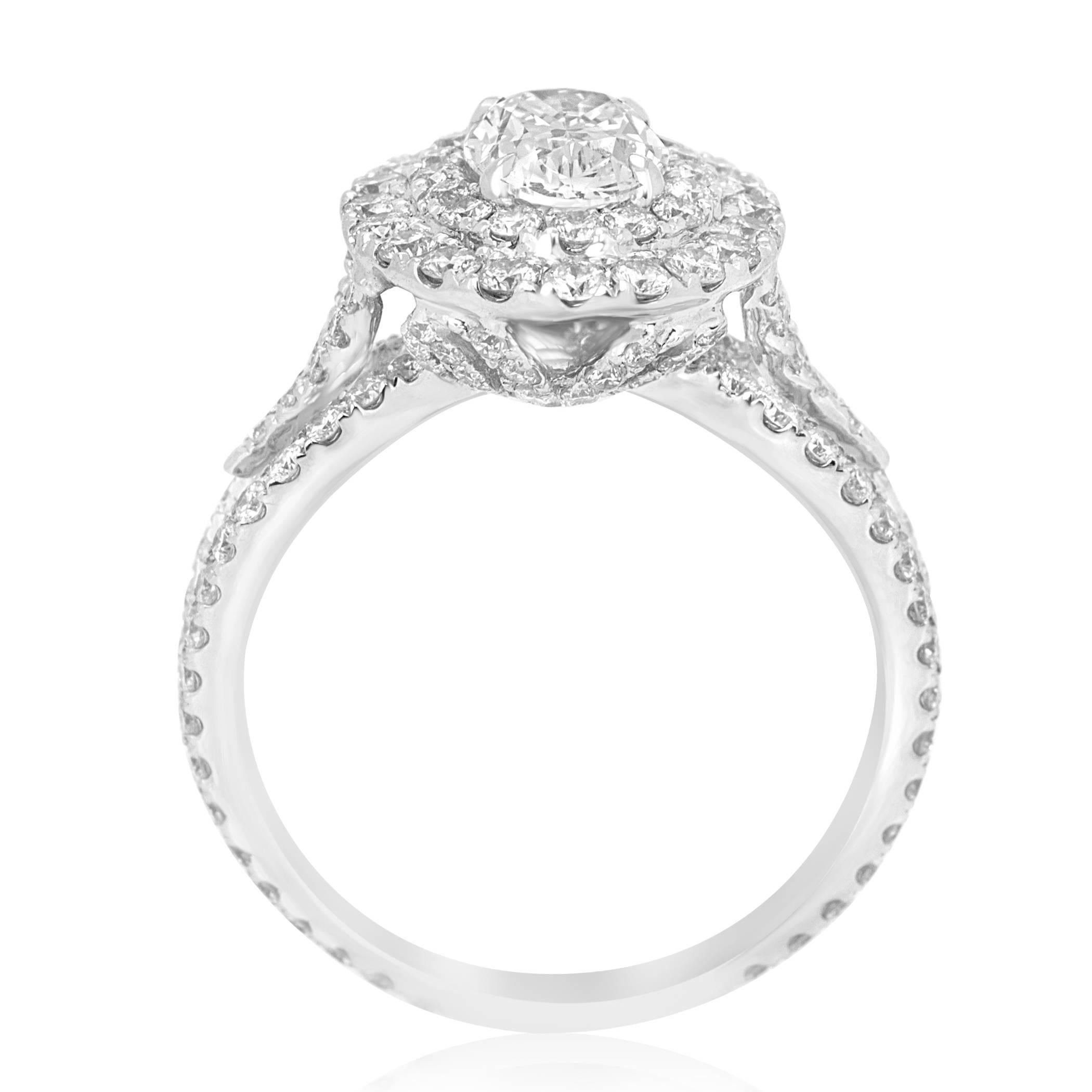 Contemporary Diamond Oval Double Halo White Gold Engagement Bridal Fashion Cocktail Ring