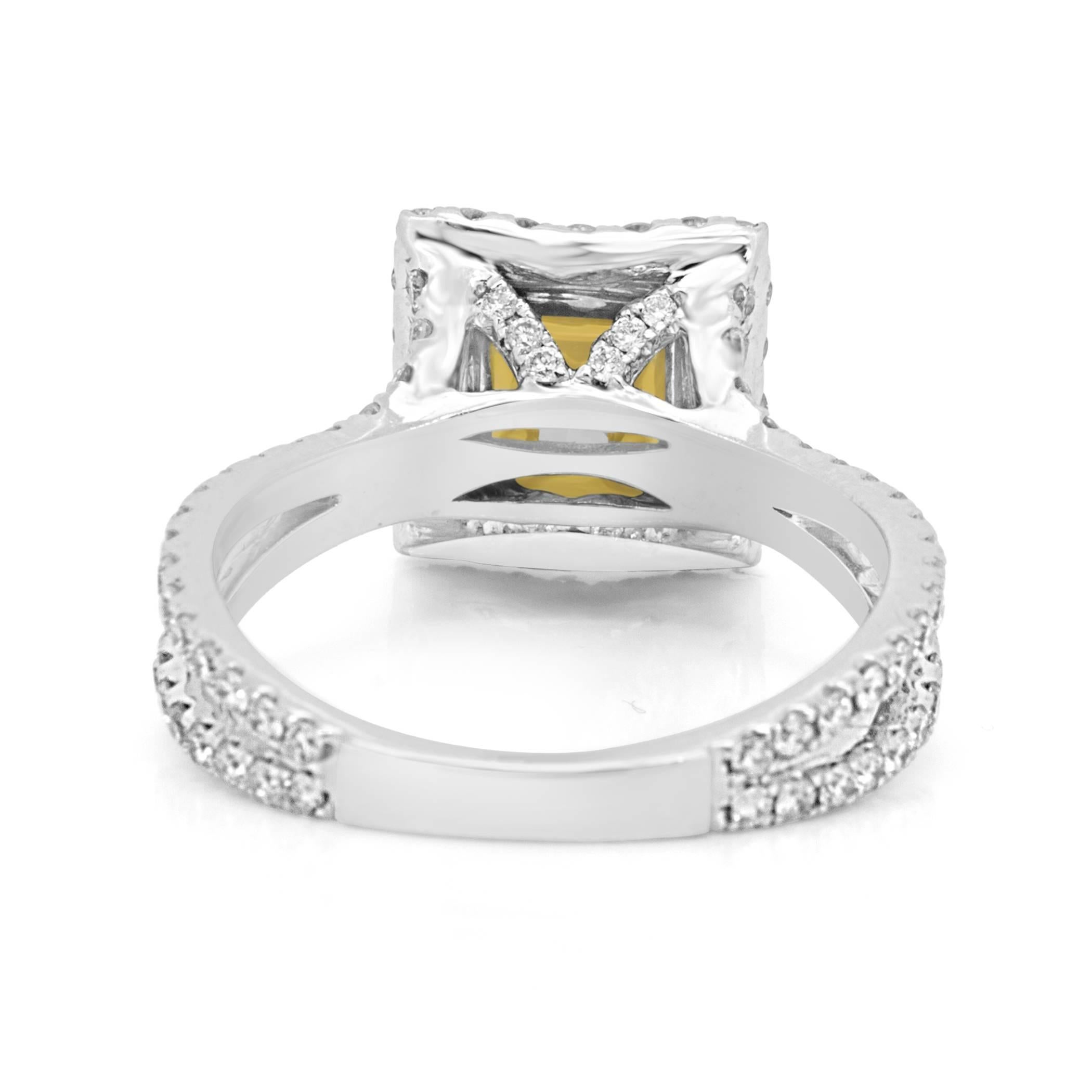 GIA Certified Fancy Yellow Diamond Double Halo Two Color Gold Bridal Ring 1