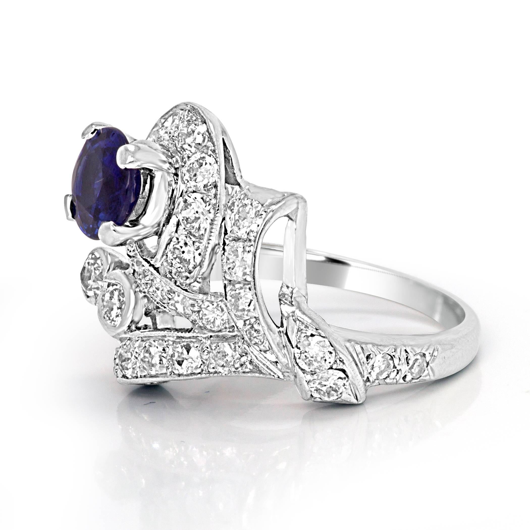 Sapphire Diamond Platinum Ring In New Condition In NEW YORK, NY