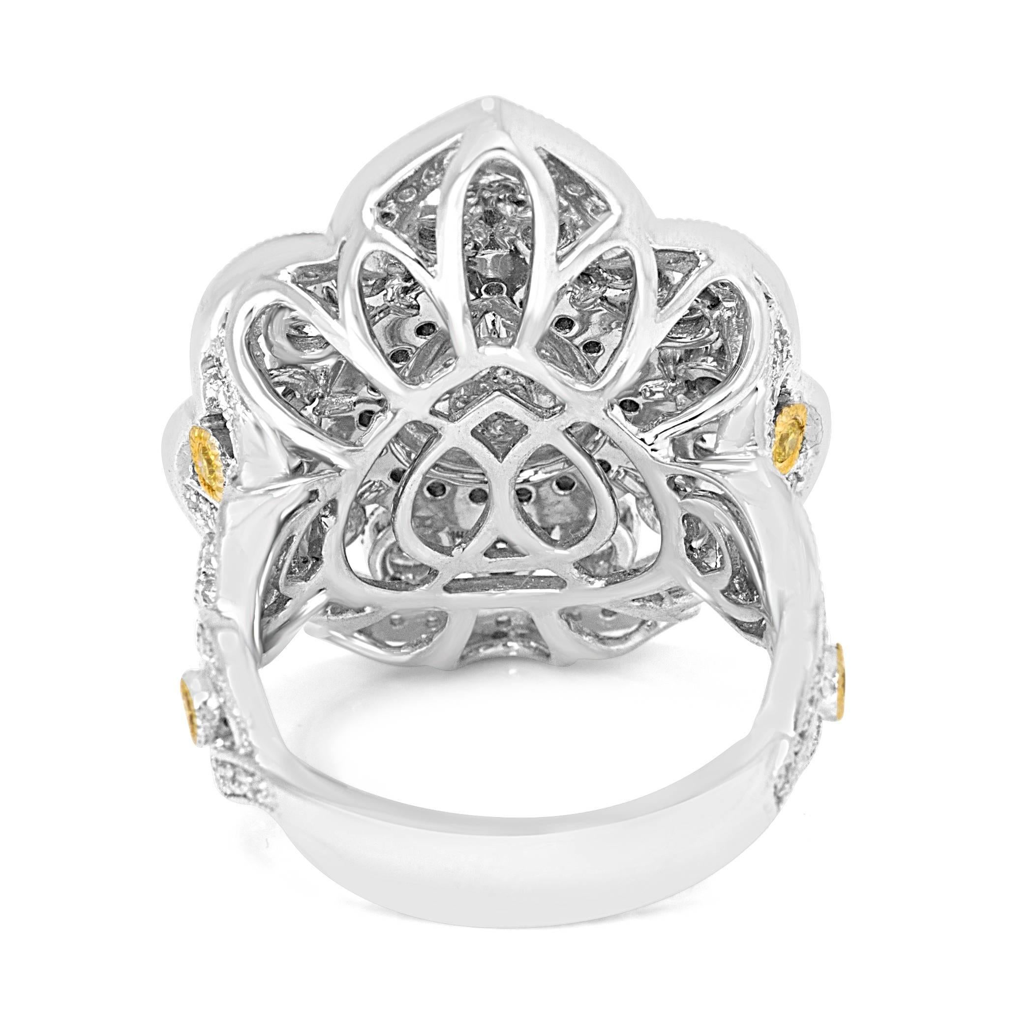 Rose Cut Diamond Double Halo Two-Color Gold Cocktail Fashion Ring 2