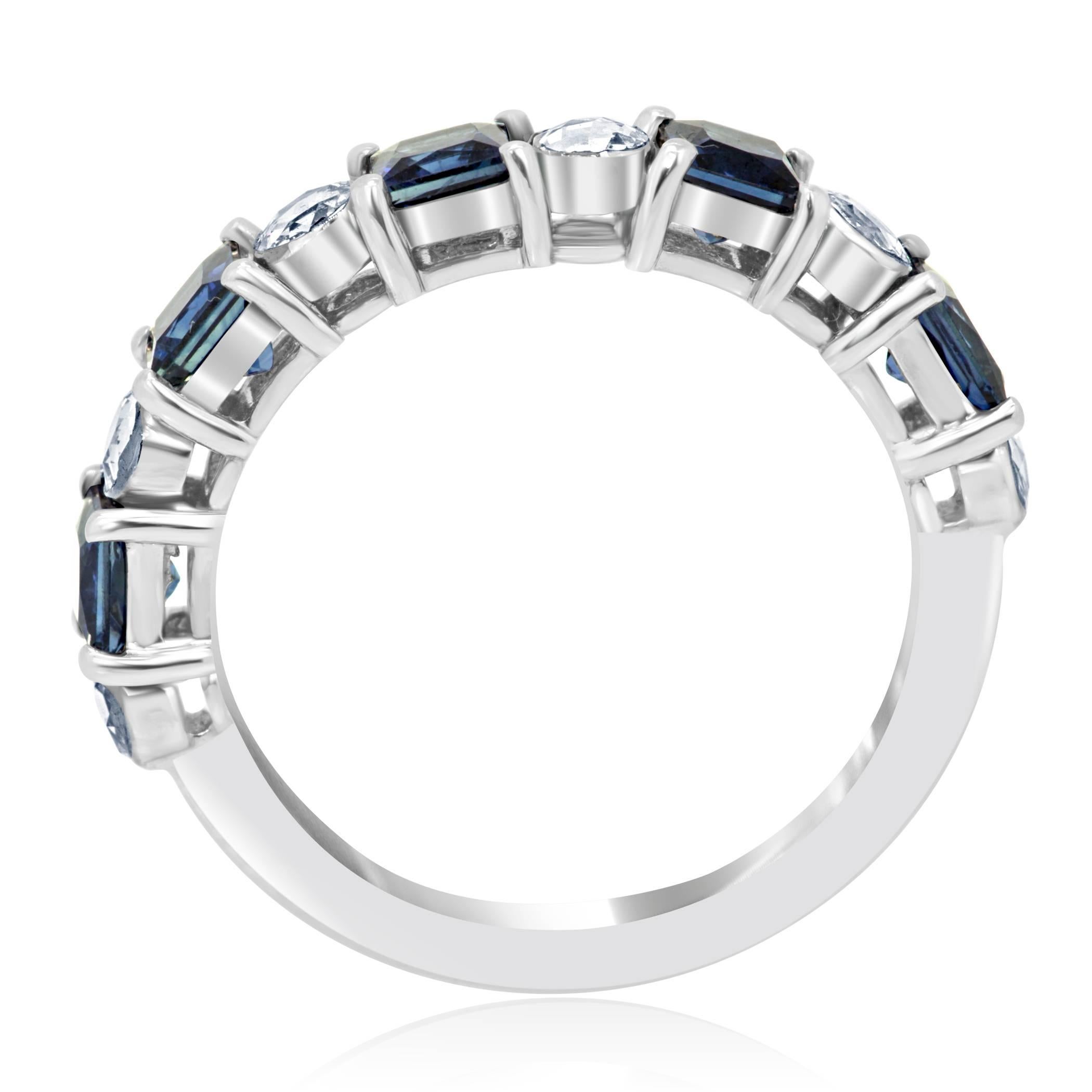 Blue Sapphire Princess Cut Diamond Rosecut Fashion Band Gold Ring In New Condition In NEW YORK, NY