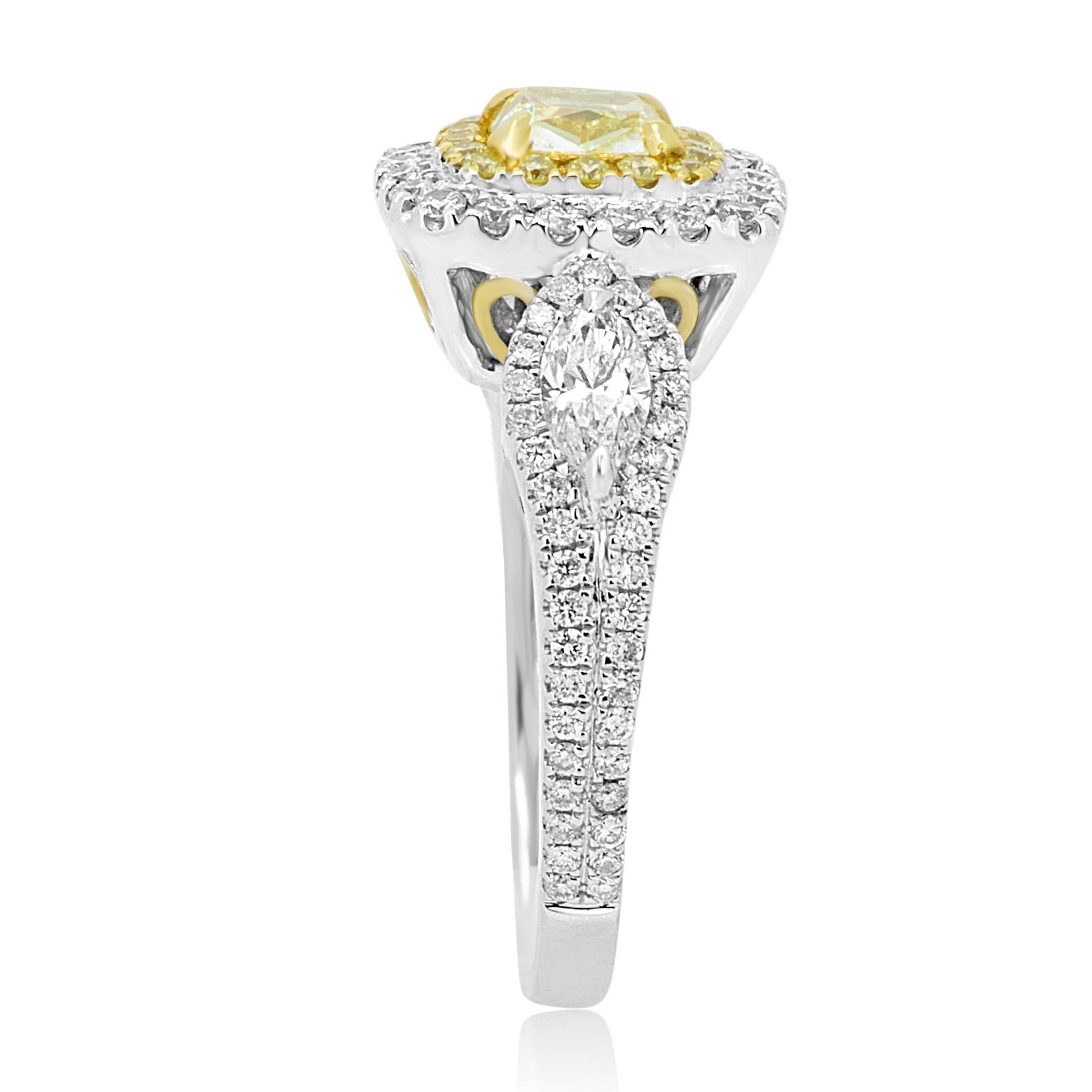 Women's Certified Fancy Intense Yellow VS Diamond Double Halo Two Color Gold Bridal Ring