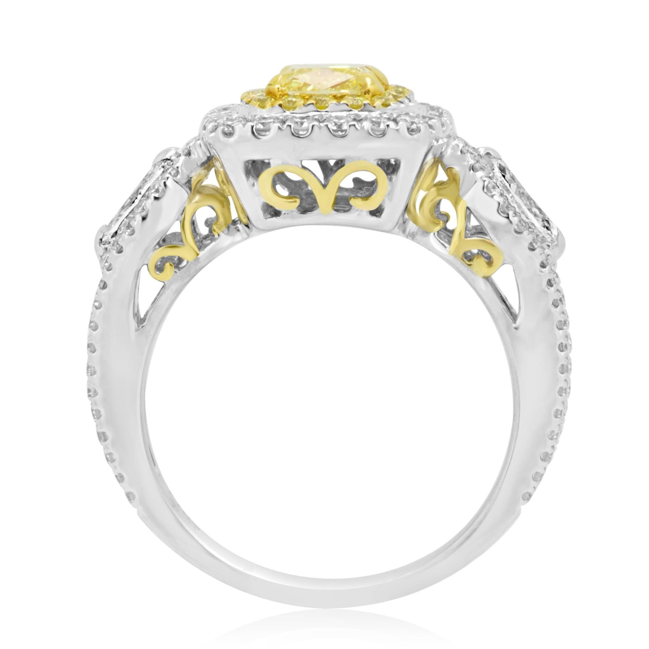 Certified Fancy Intense Yellow VS Diamond Double Halo Two Color Gold Bridal Ring 1