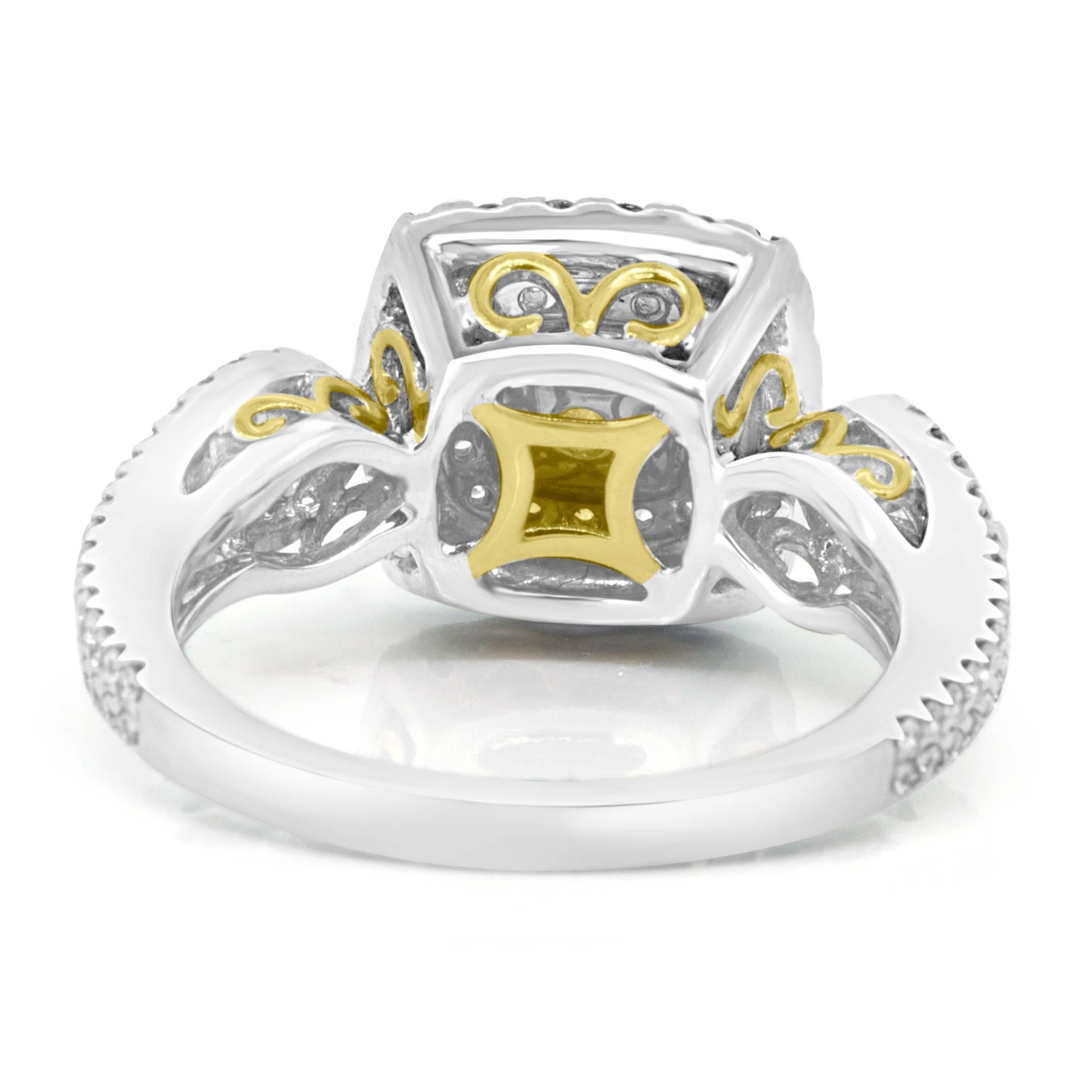 Certified Fancy Intense Yellow VS Diamond Double Halo Two Color Gold Bridal Ring 2
