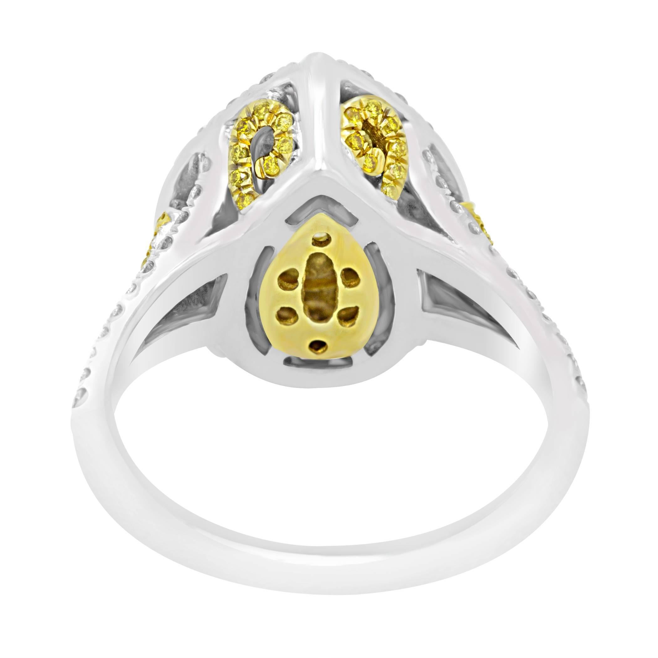 GIA Certified Intense Yellow Diamond Double Halo Two Color Gold Bridal Ring 1