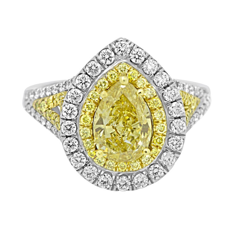 GIA Certified Intense Yellow Diamond Double Halo Two Color Gold Bridal