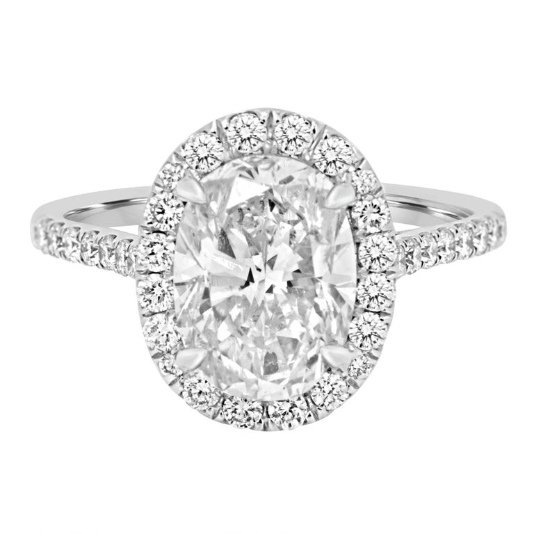 Certified 2.48 Carat Oval Diamond Halo White Gold Bridal Fashion