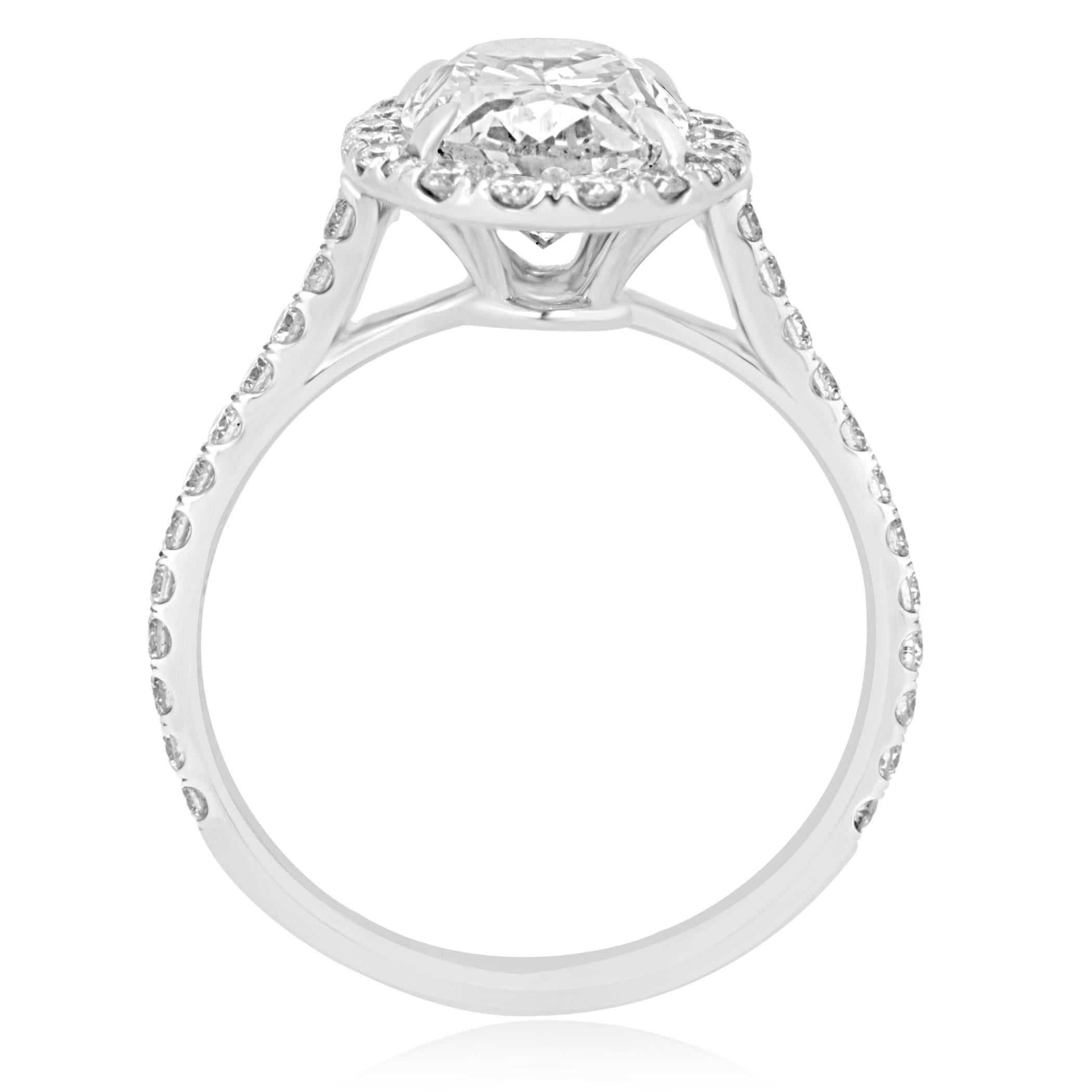 Women's Certified 2.48 Carat Oval Diamond Halo White Gold Bridal Fashion Cocktail Ring
