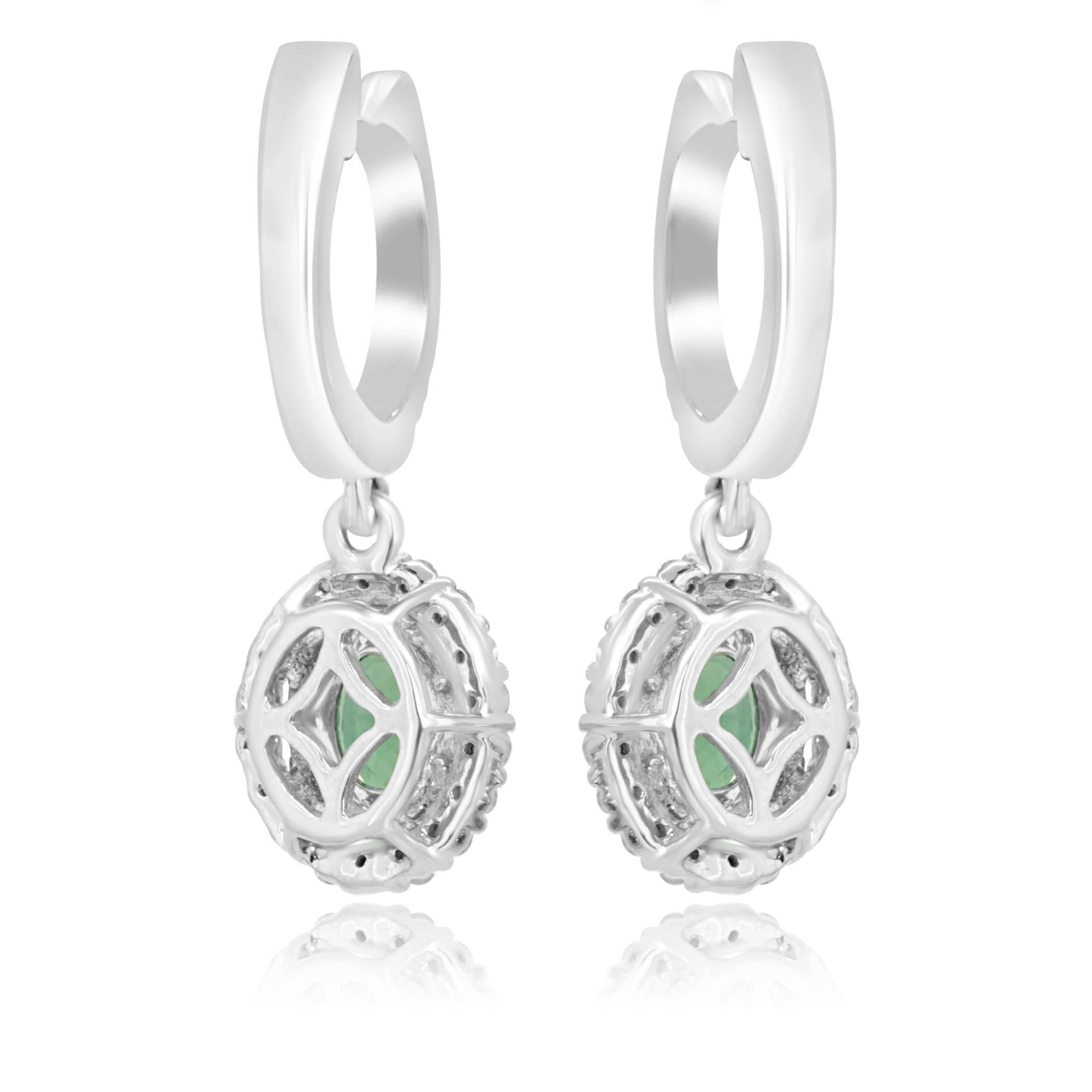Modern Alexandrite Diamond Double Halo Gold Dangle Earring
