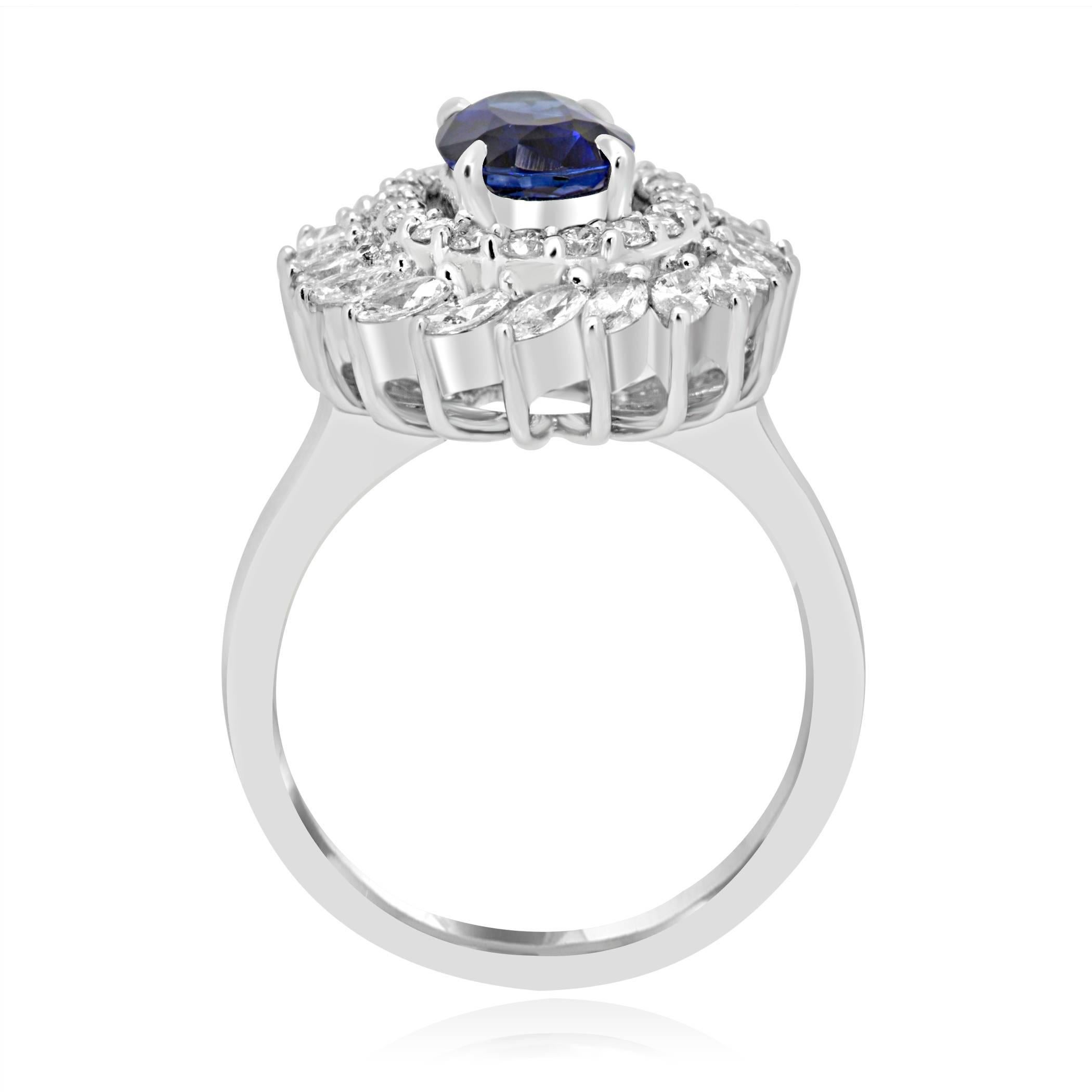 GIA Certified Blue Sapphire Diamond Double Halo Gold Fashion Cocktail Ring In New Condition In NEW YORK, NY