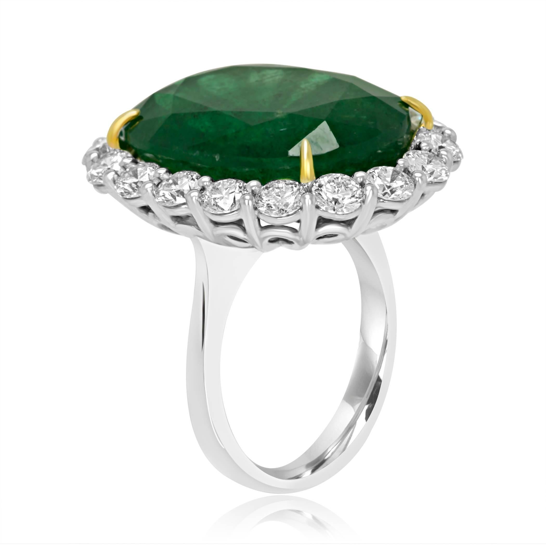 GIA Certified Zambian Emerald Oval 19.78 Carat Encircled in Halo of White Diamond Round 2.37 Carat In 18K White and Yellow Gold always in style classic Lady Diana Ring.

Style available in different price ranges. Prices are based on your selection