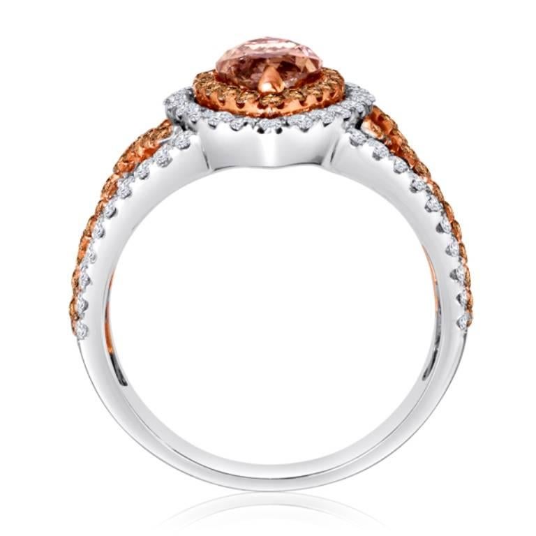 Modern Certified Champagne Diamond Double Halo Two-Color Gold Bridal FashionRing