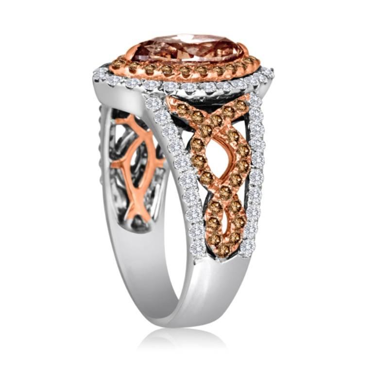 IGI USA Certified Natural Champagne Color Diamond Marquis 1.36 Carat encircled in a Double Halo of Natural Champagne Diamond 0.65 Carat and White Diamond Round 0.73 Carat in 18K White and Rose Gold Bridal Fashion Ring .

Style available in different