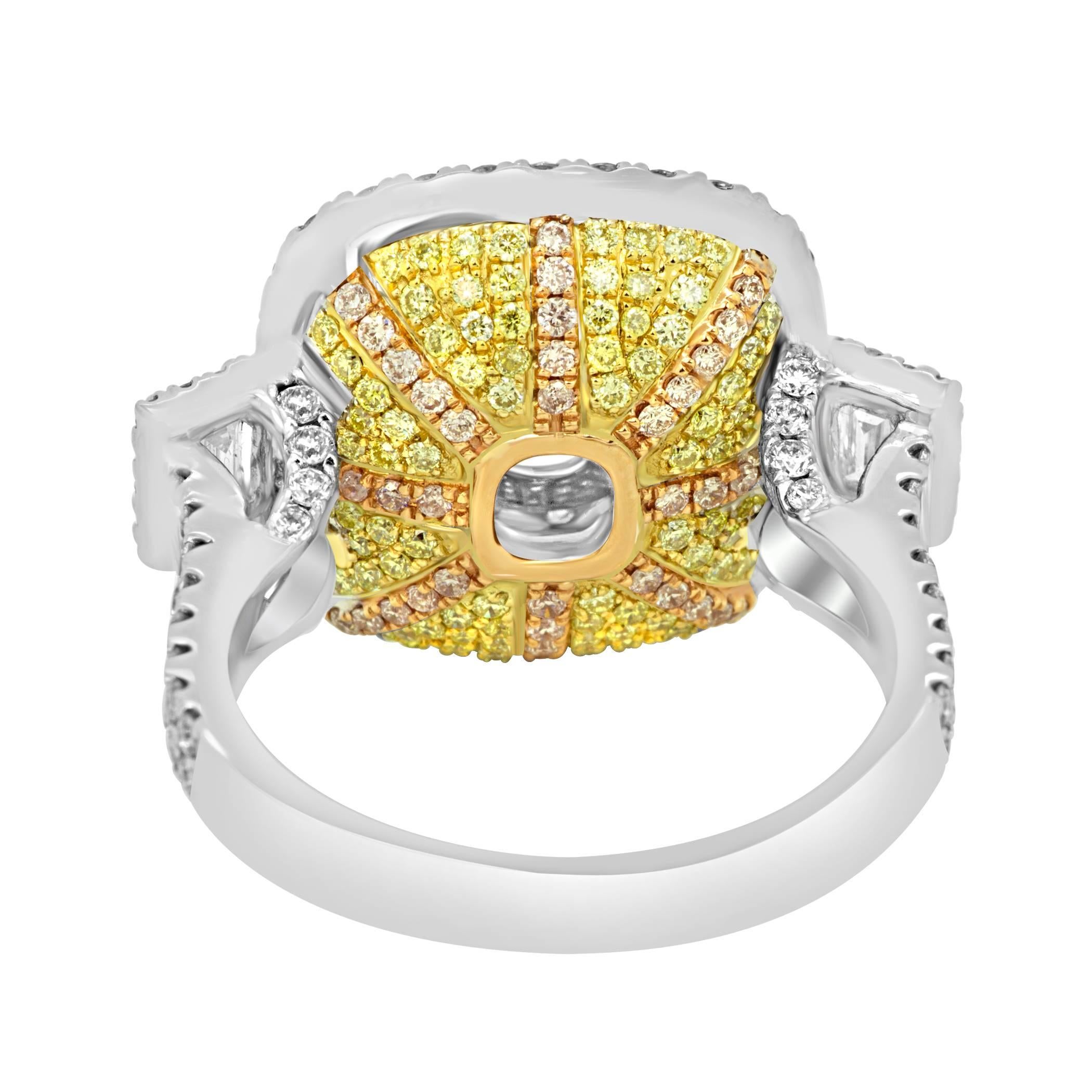 GIA Certified 2.53 Carat Fancy Yellow Diamond Triple Halo Three-Color Gold Ring 1