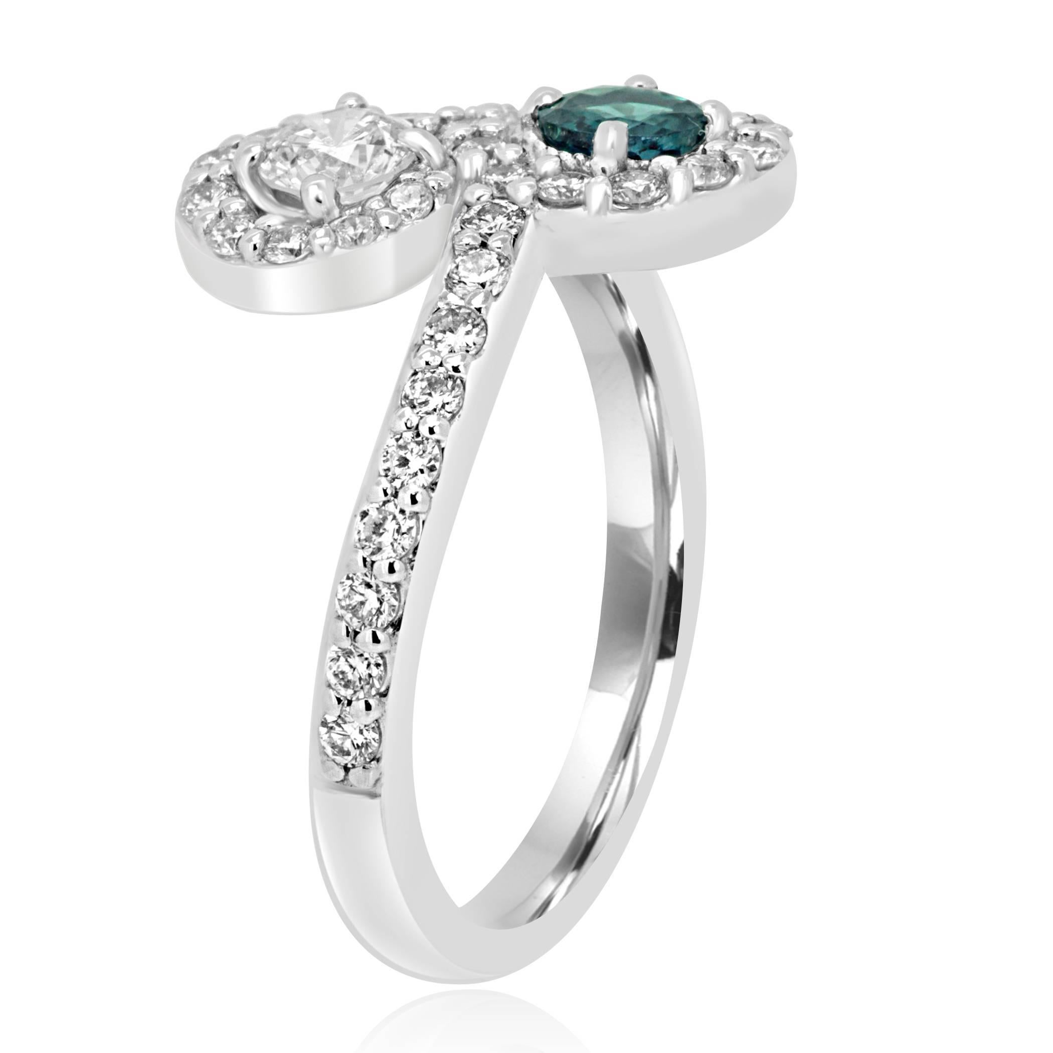 Modern Alexandrite Diamond Two-Stone Halo Gold Ring