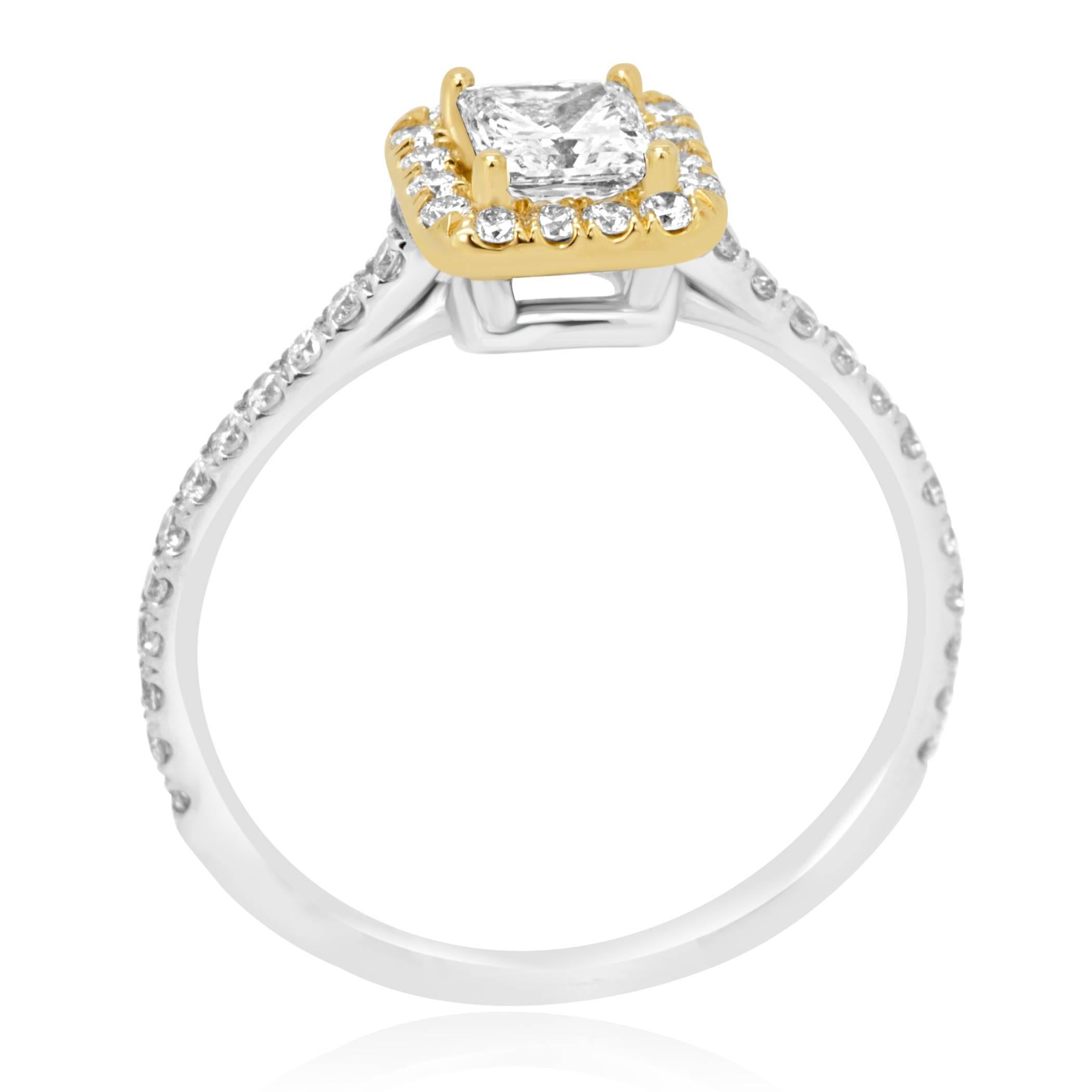 Modern Princess Cut Diamond Halo Two-Color Gold Bridal Fashion Cocktail Ring
