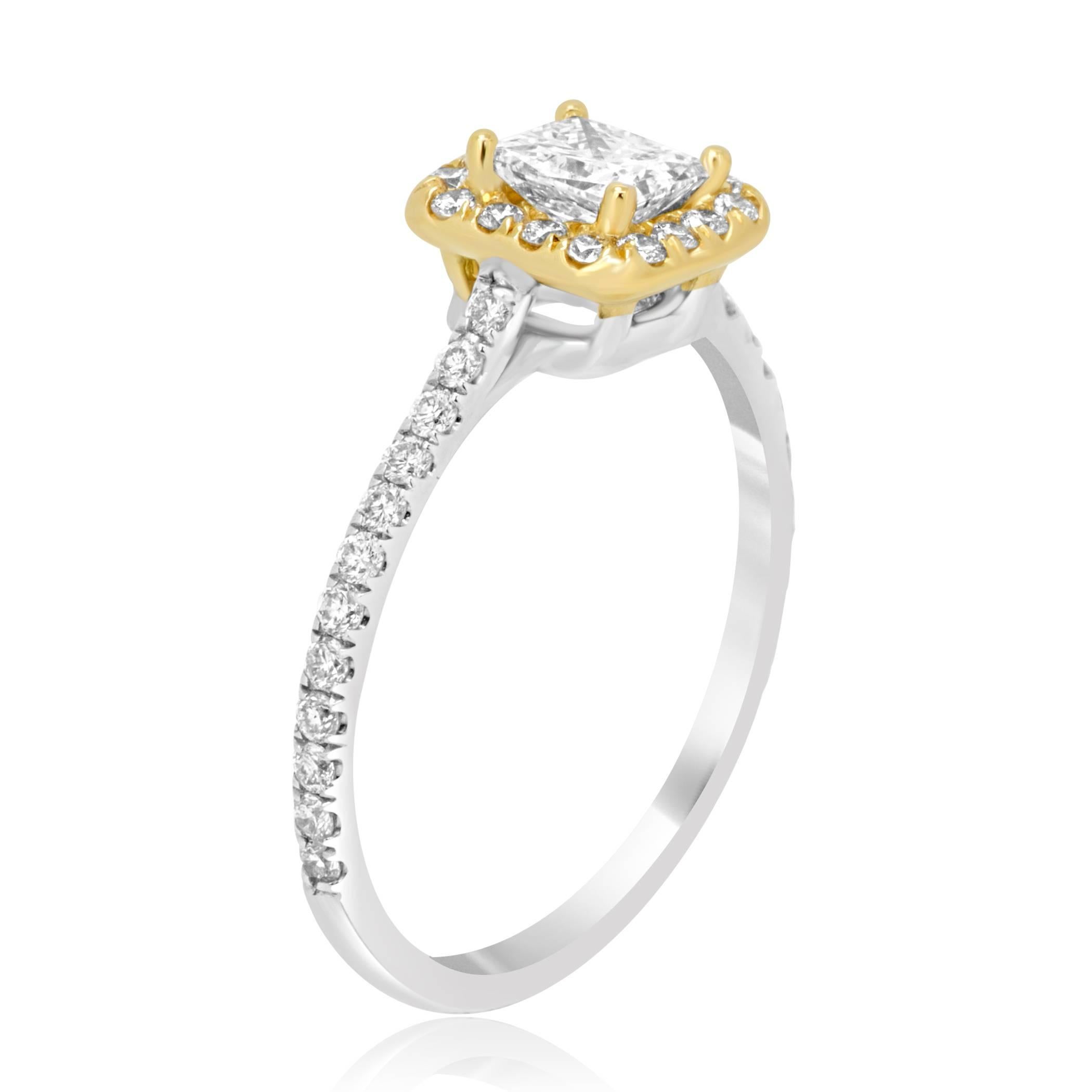 Princess Cut Diamond Halo Two-Color Gold Bridal Fashion Cocktail Ring In New Condition In NEW YORK, NY