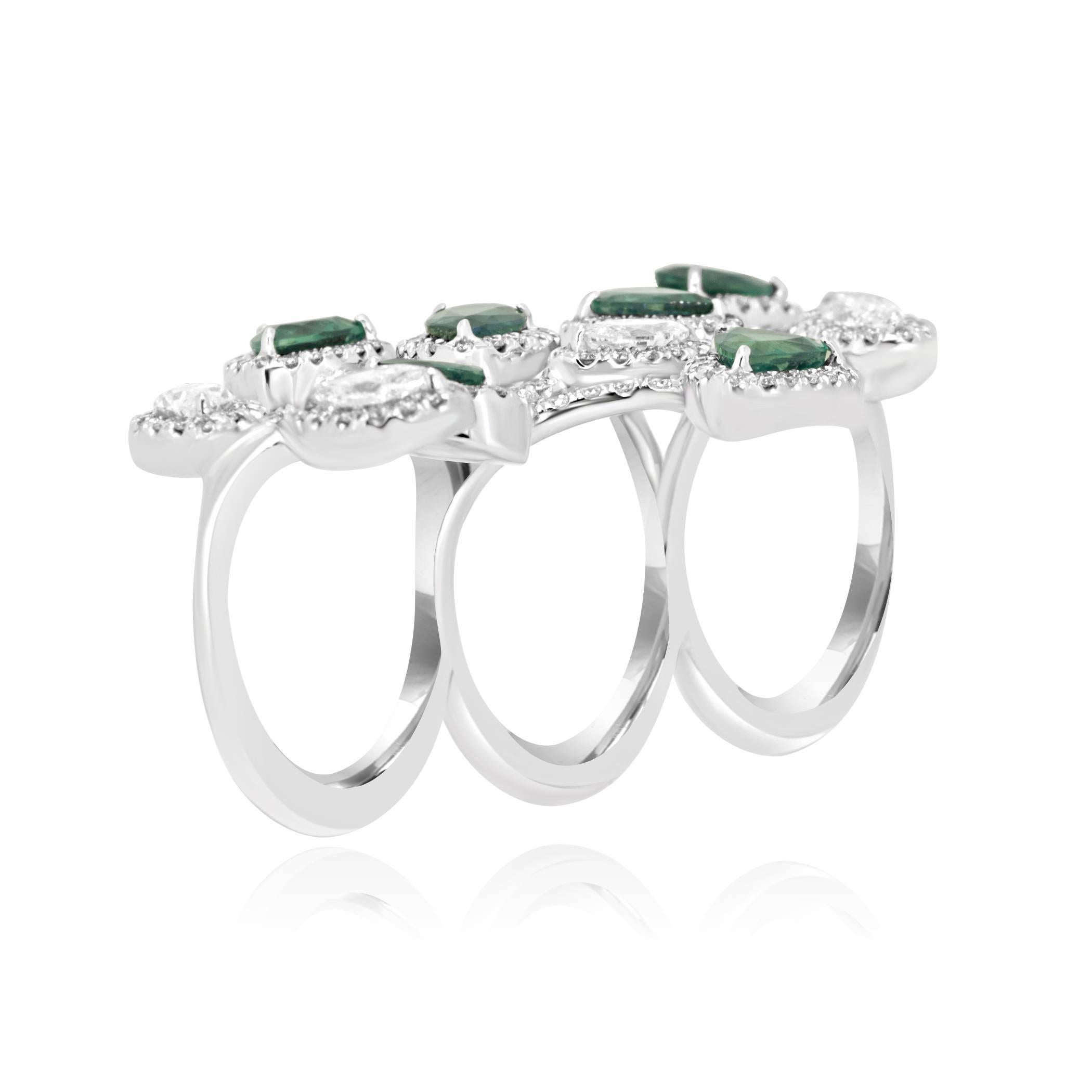 Alexandrite Diamond Halo Gold ThreeFinger Ring at 1stDibs three