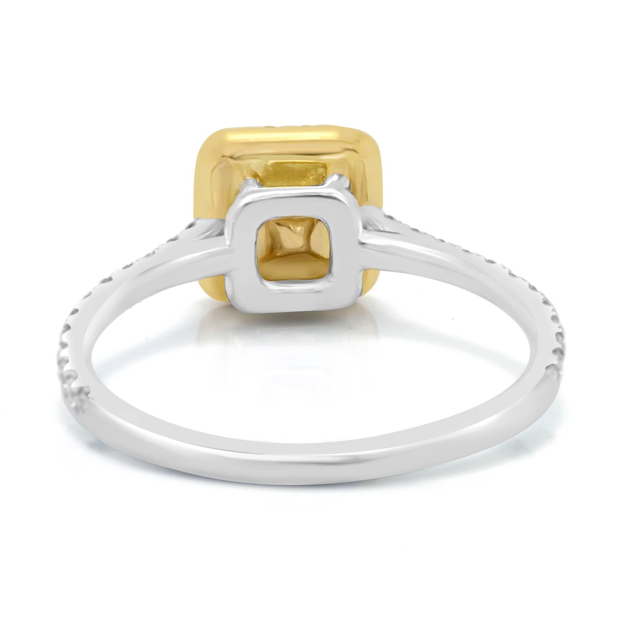 Women's Emerald Square Diamond Round Halo Two-Color Gold Bridal Fashion Cocktail Ring