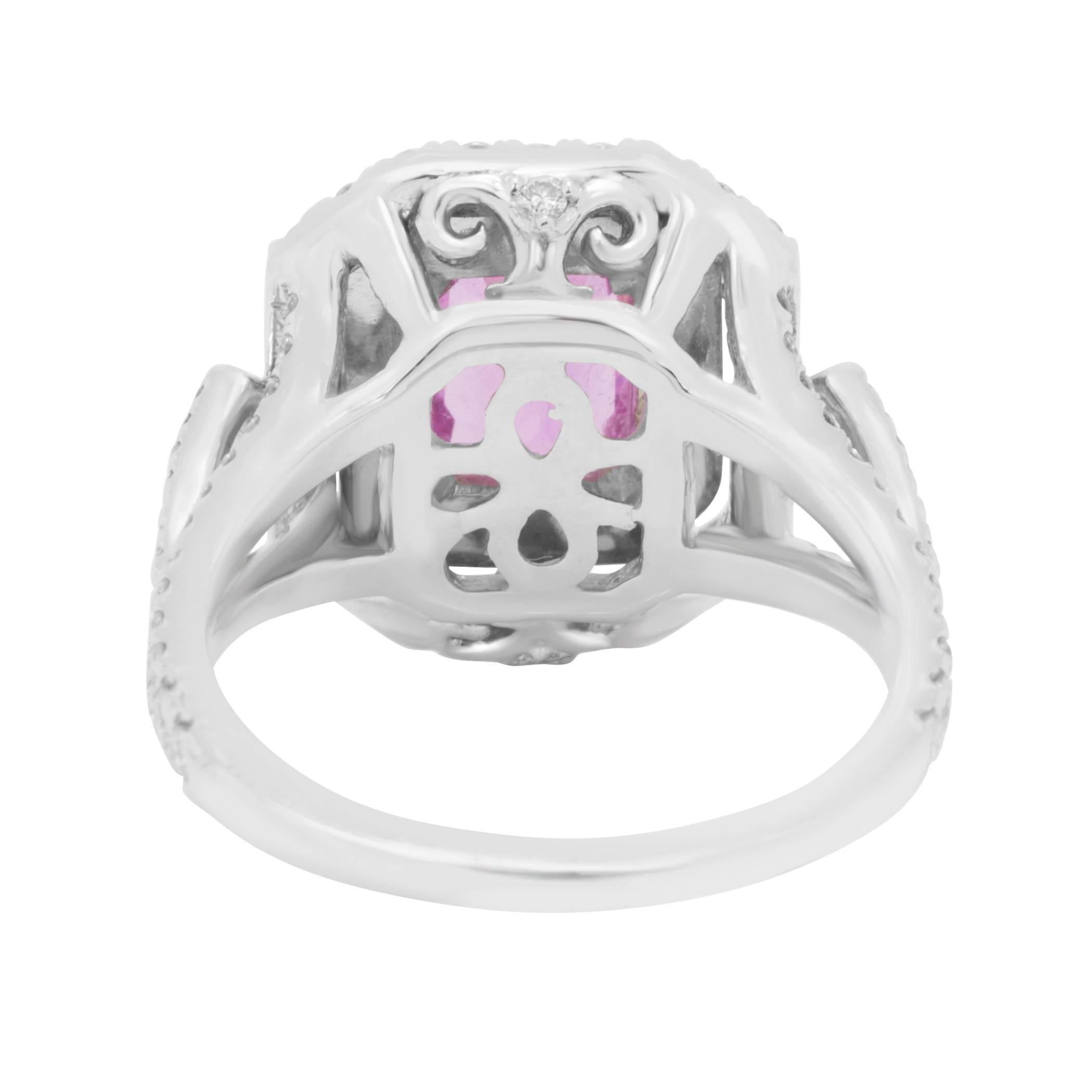 Women's or Men's GIA Certified No Heat Pink Sapphire Diamond Double Halo Bridal Fashion  Ring