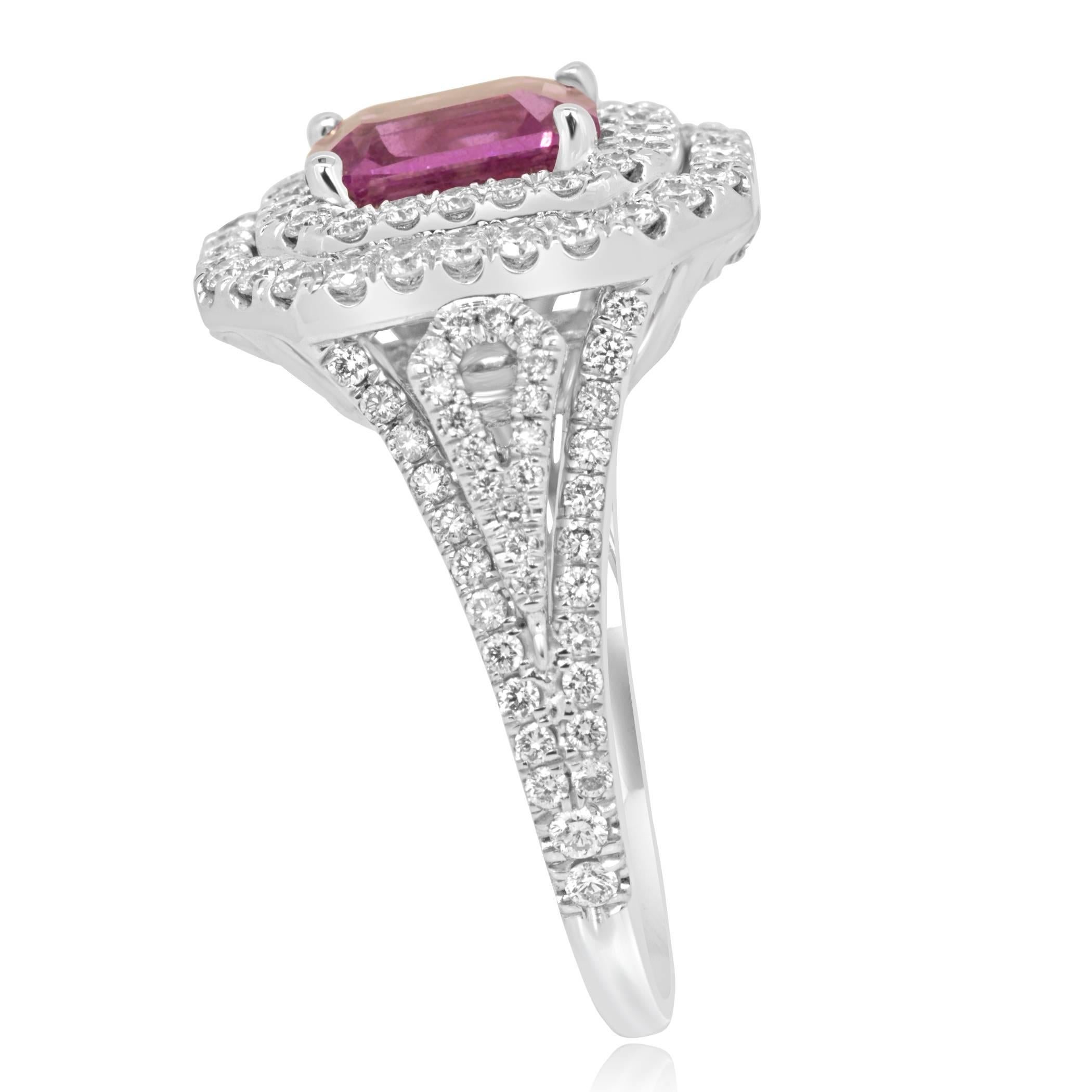 GIA Certified No Heat Pink Sapphire Diamond Double Halo Bridal Fashion  Ring In New Condition In NEW YORK, NY