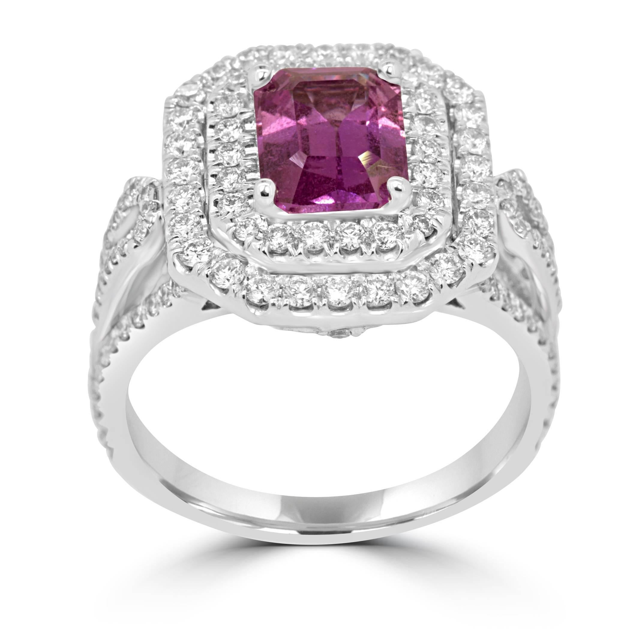 Modern GIA Certified No Heat Pink Sapphire Diamond Double Halo Bridal Fashion  Ring