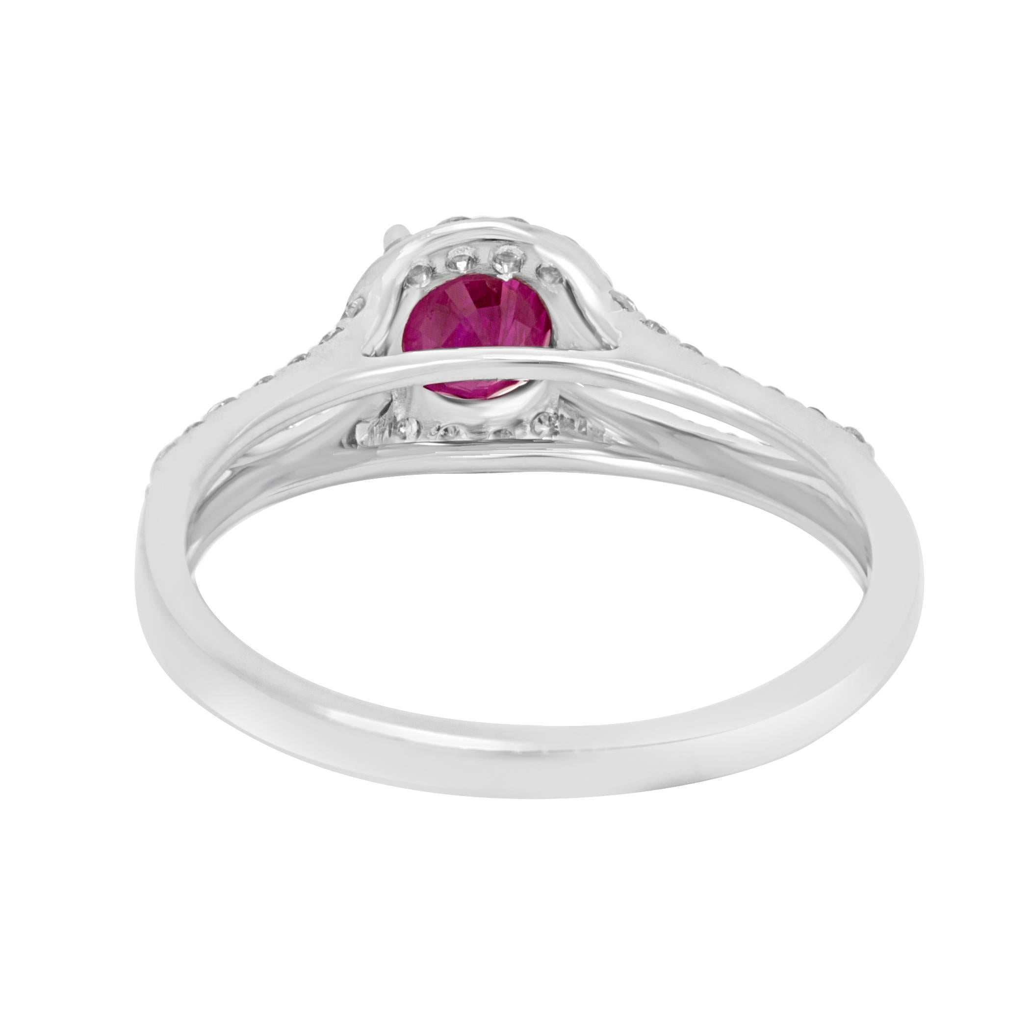 Women's Ruby Round Diamond Halo White Gold Bridal Fashion Cocktail Ring