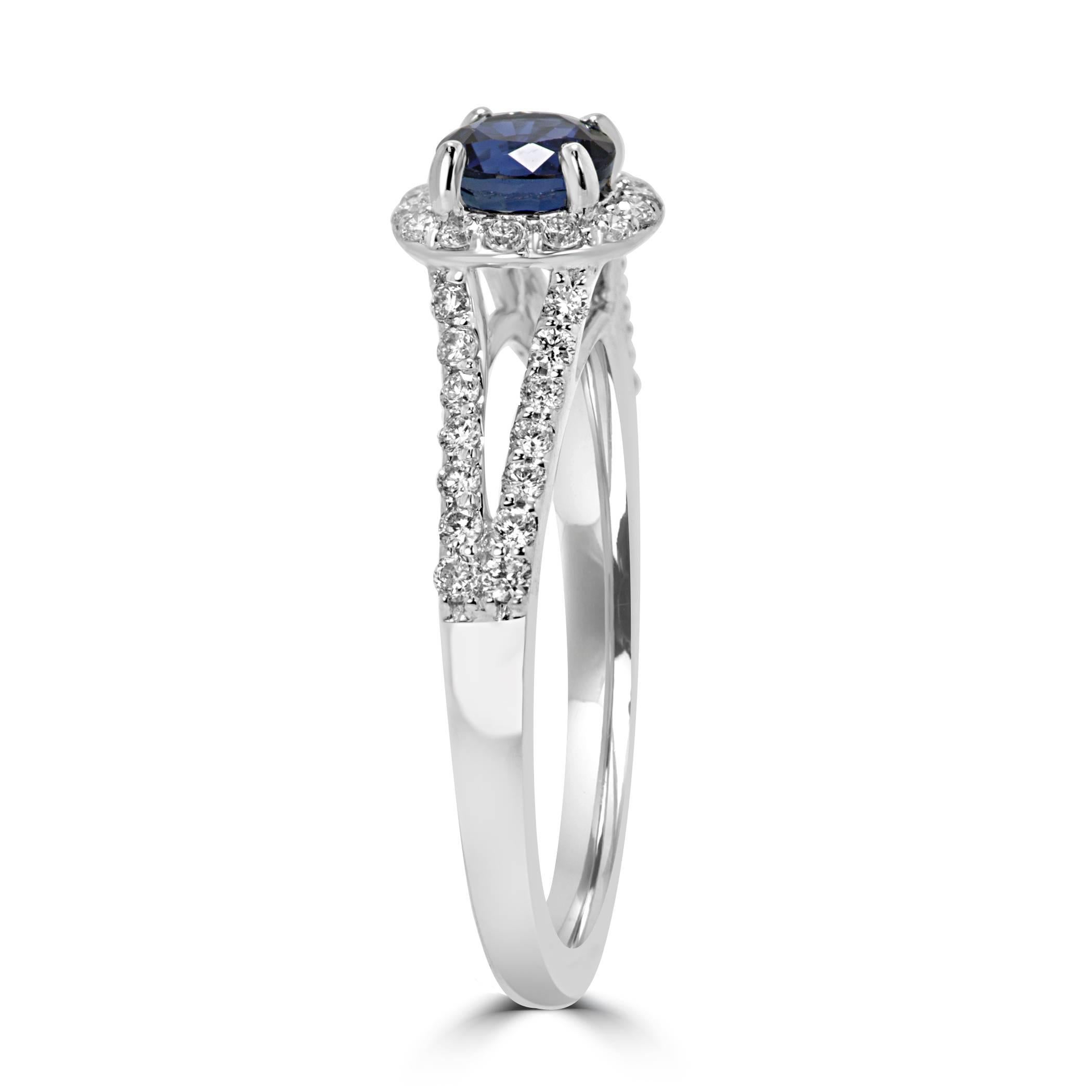 Round Cut Sapphire Diamond Single Halo Gold Ring