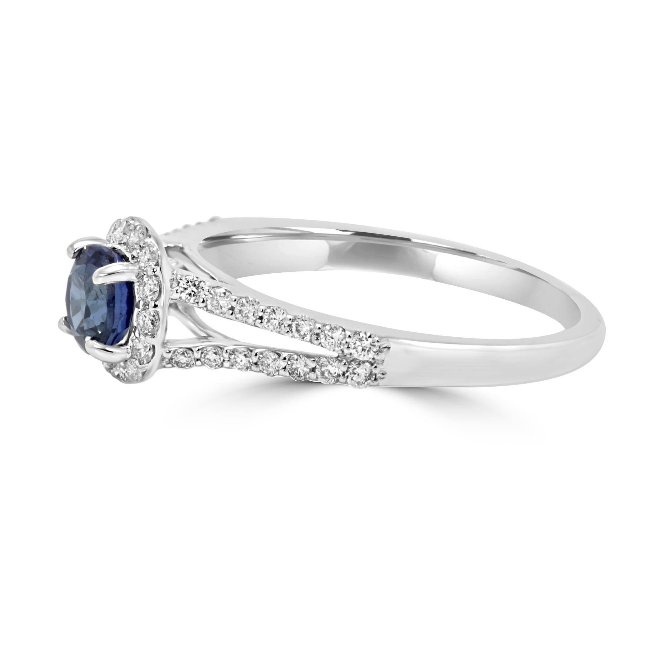 Modern Sapphire Diamond Single Halo Gold Ring