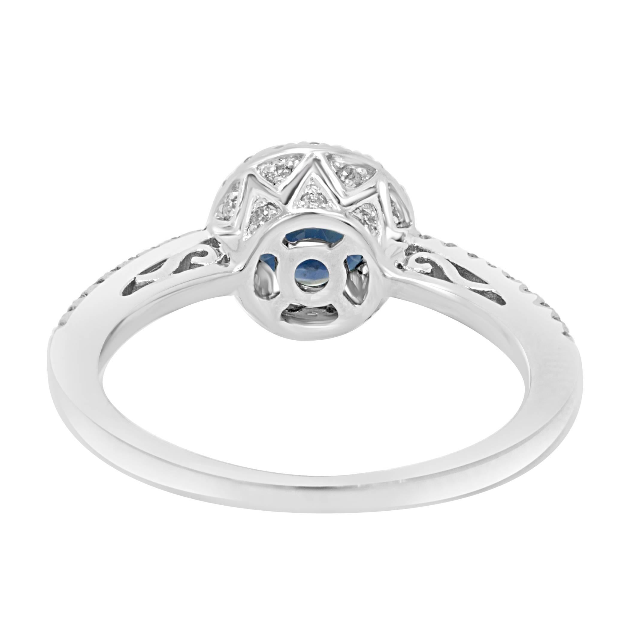 Blue Sapphire Round Diamond Halo White Gold Bridal Fashion Cocktail Ring 1
