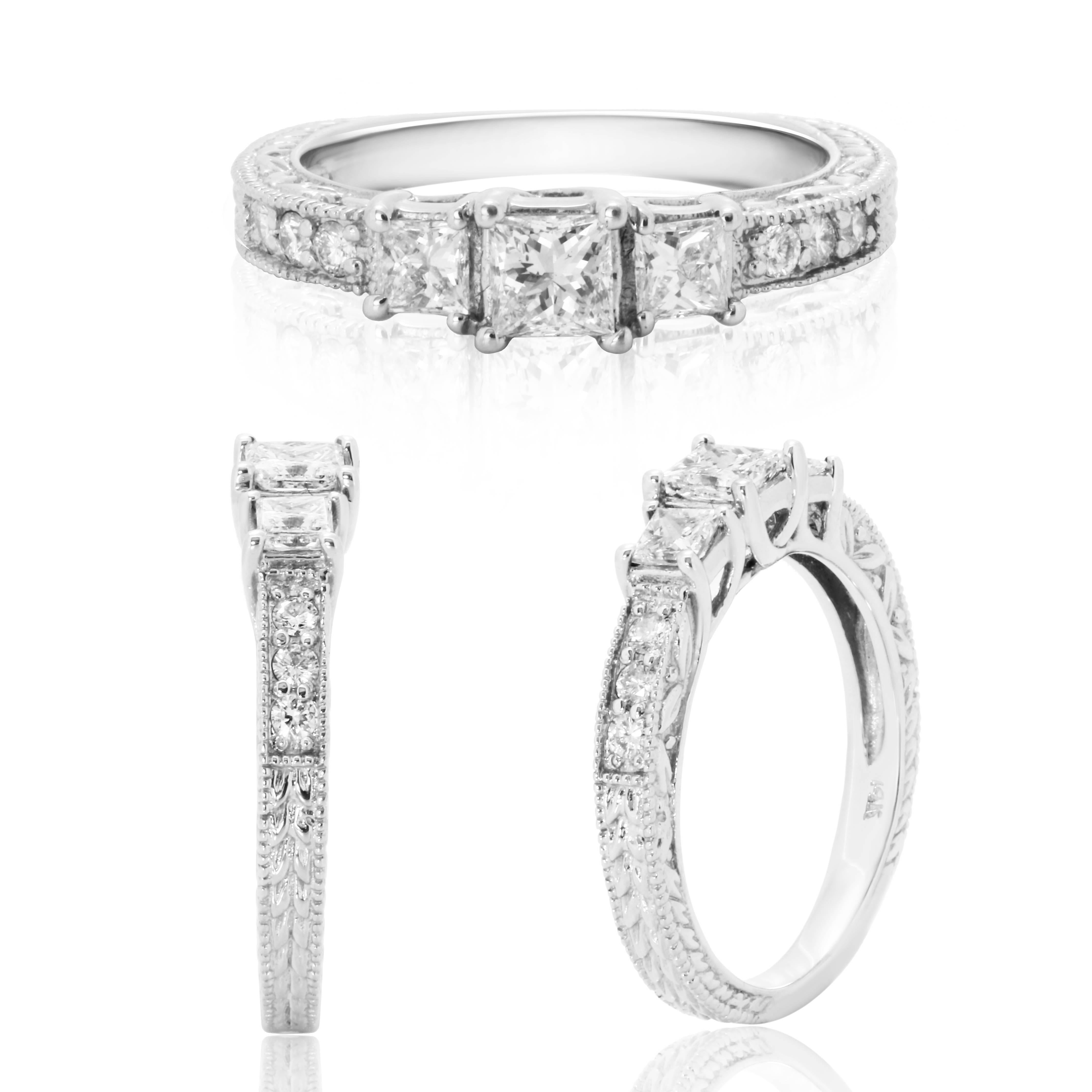 Women's Three-Stone Princess Cut Diamond Gold Ring