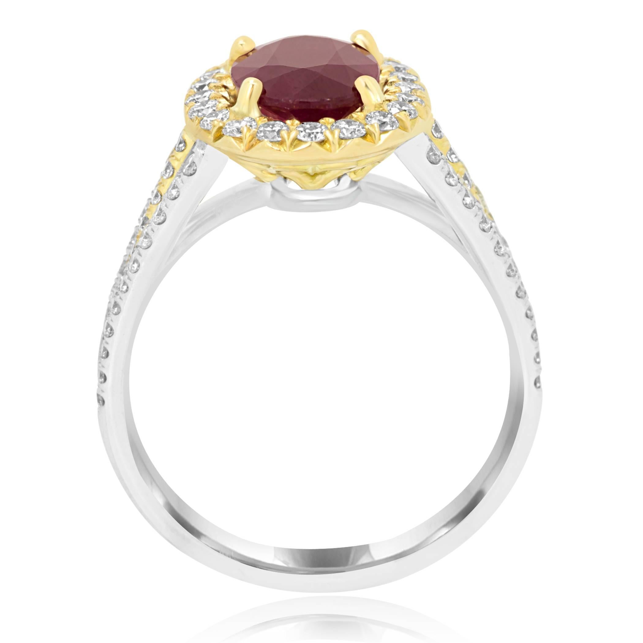 GIA Certified Burma Ruby Oval 2.33 Carat Diamond Halo Two-Color Gold Bridal Ring In New Condition In NEW YORK, NY