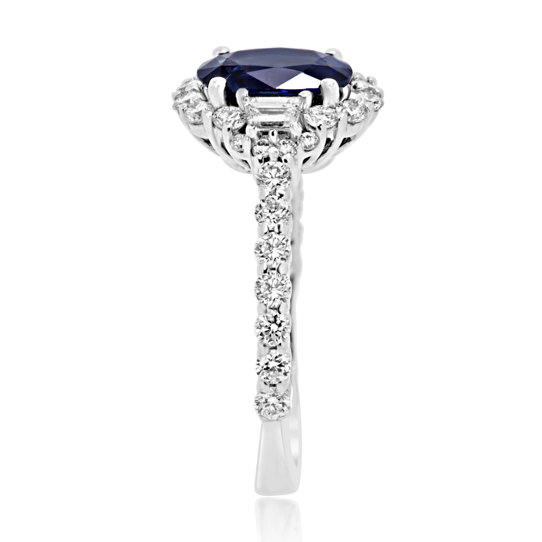 Oval Cut Sapphire Oval White Diamond Halo Gold Three Stone Bridal Fashion Cocktail Ring