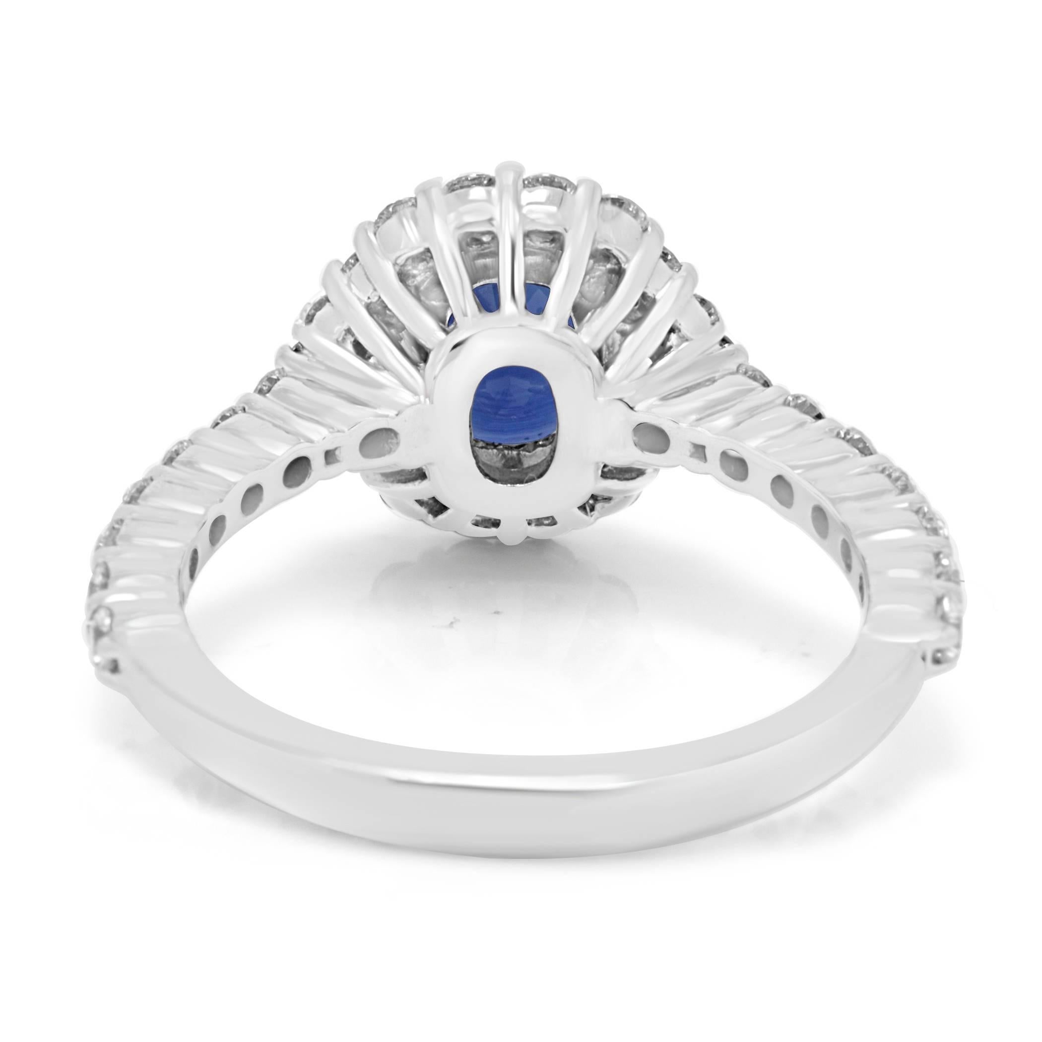 Women's Sapphire Oval White Diamond Halo Gold Three Stone Bridal Fashion Cocktail Ring