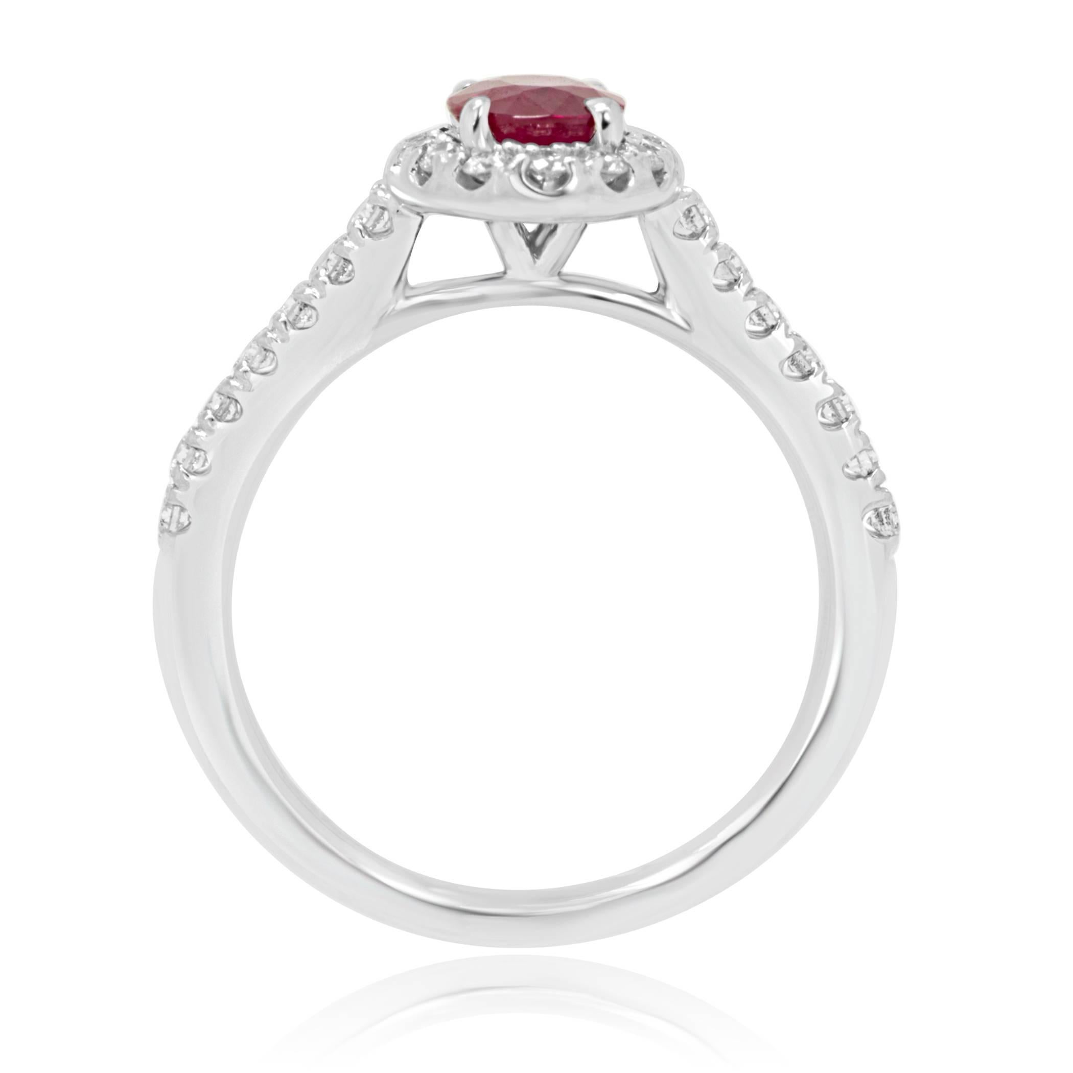 Ruby Oval White Diamond Round Halo Bridal Cocktail Fashion Gold Ring In New Condition In NEW YORK, NY
