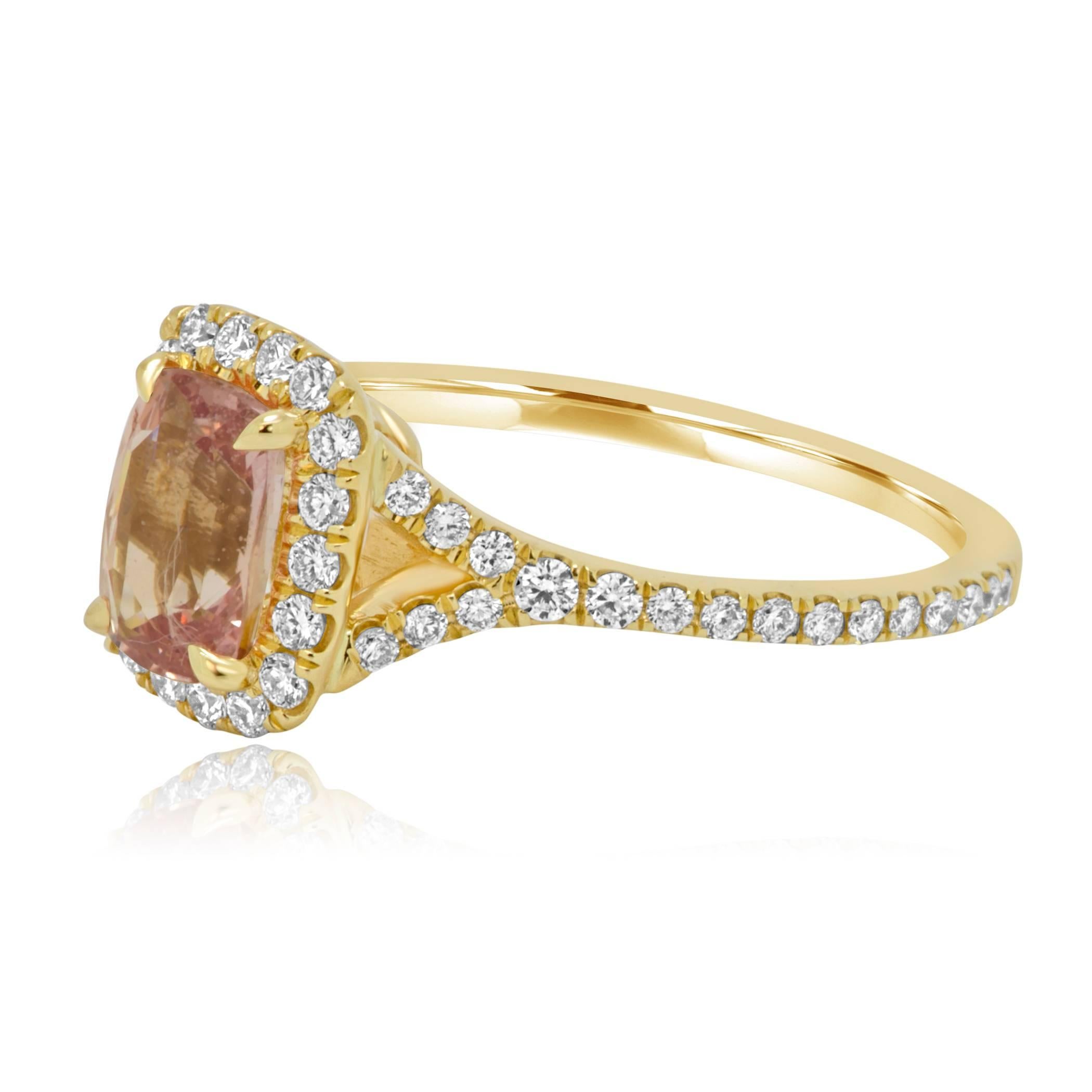 Modern Padparadscha Sapphire Diamond Halo Gold Ring