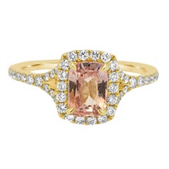 Padparadscha Sapphire Diamond Halo Gold Ring