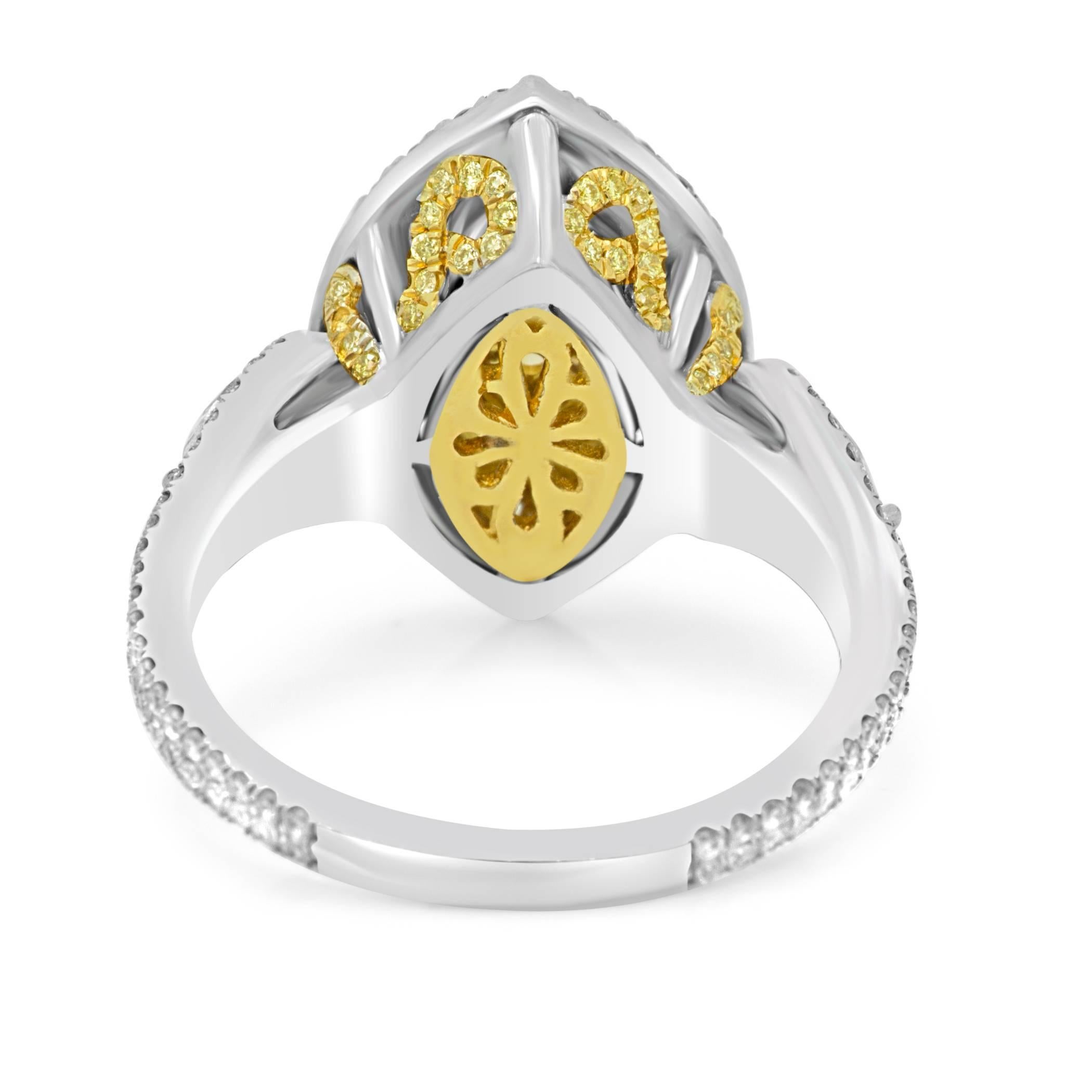 Women's GIA Certified Fancy Intense Yellow Diamond Double Halo Two Color Gold Ring