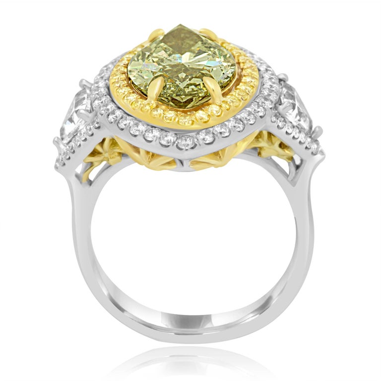 GIA Certified 4.03 Carat Chameleon Diamond Double Halo Three Stone Gold