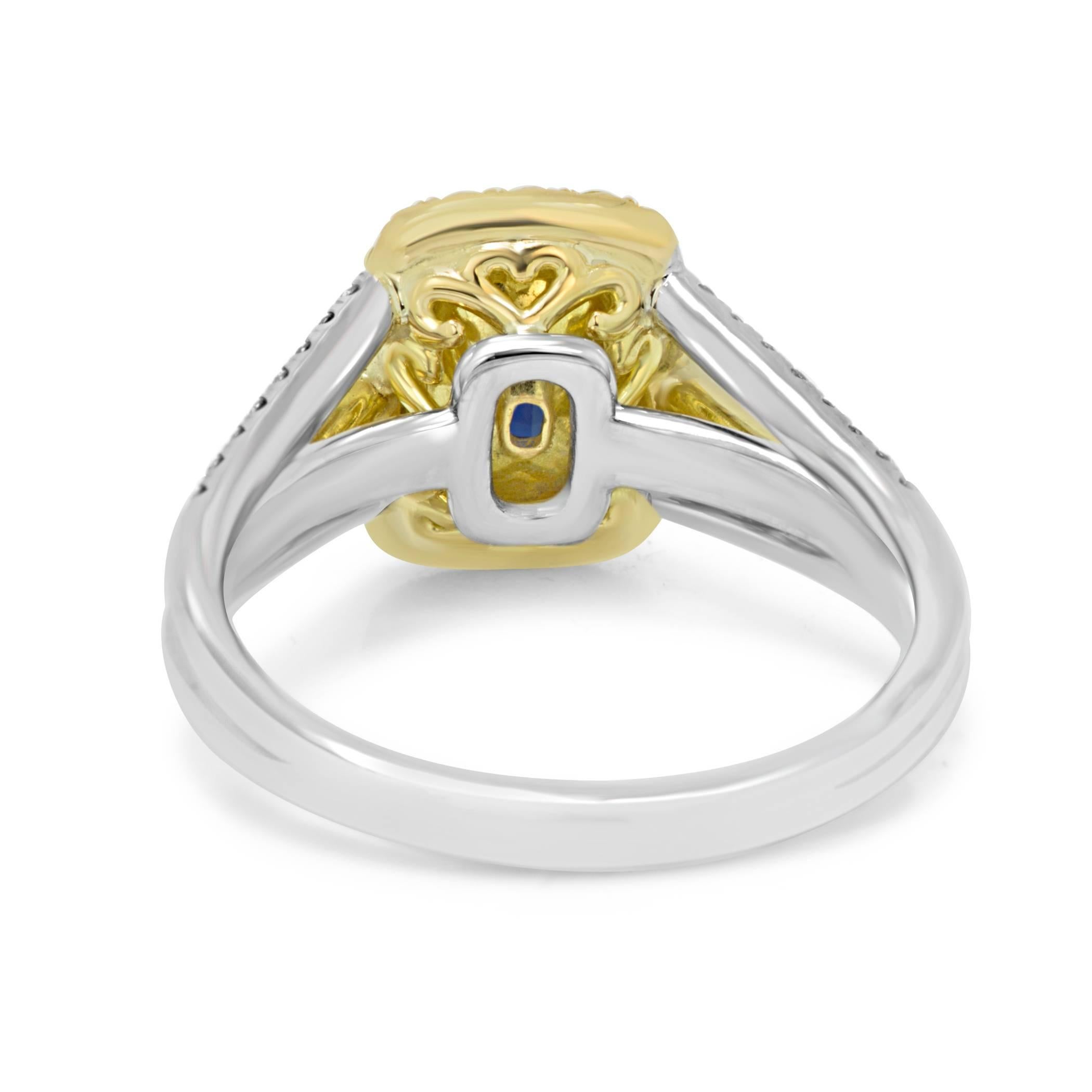 Women's Blue Sapphire Diamond Halo Two-Color Gold Ring