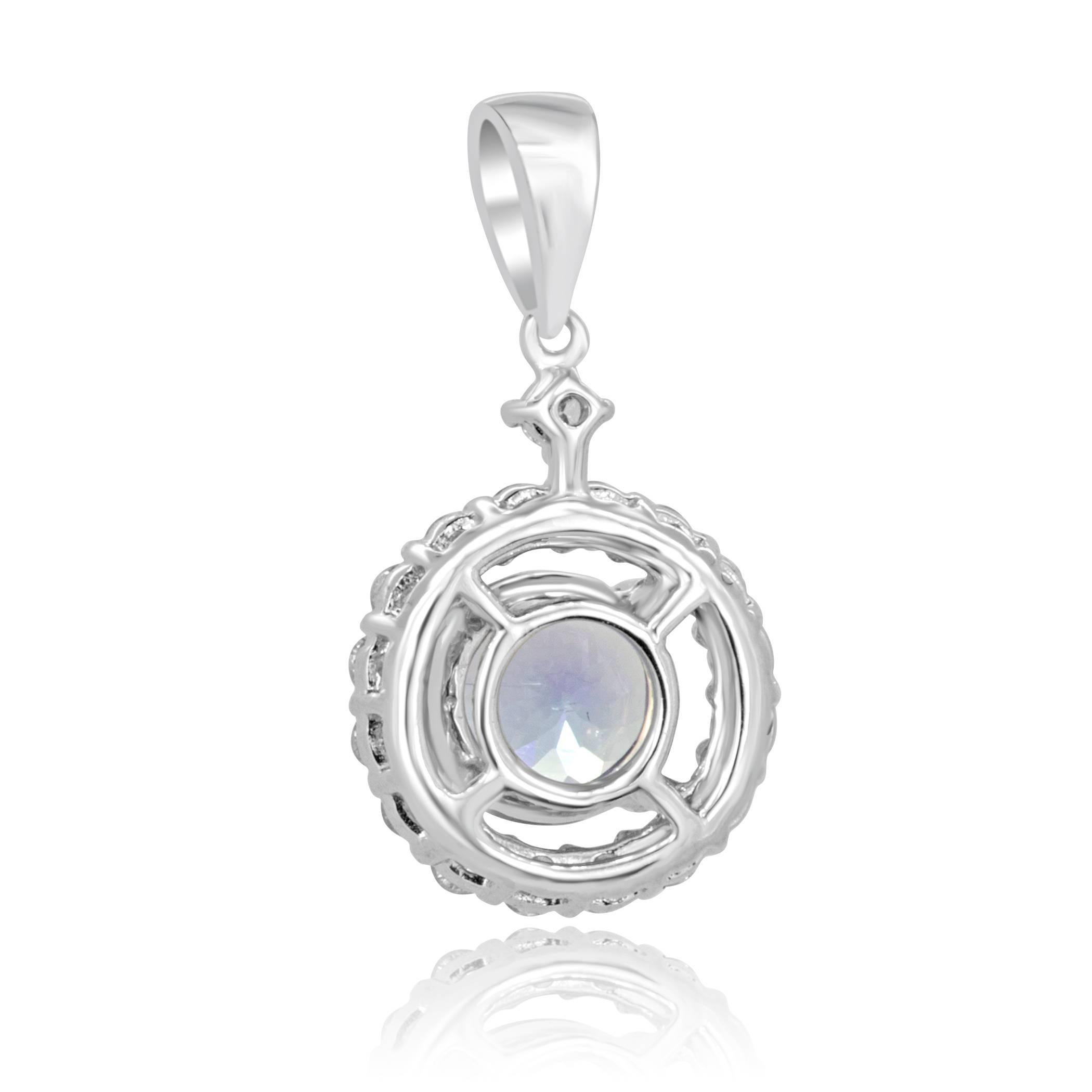 Women's Tanzanite Round White Diamond Halo Gold Pendent Drop Chain Necklace