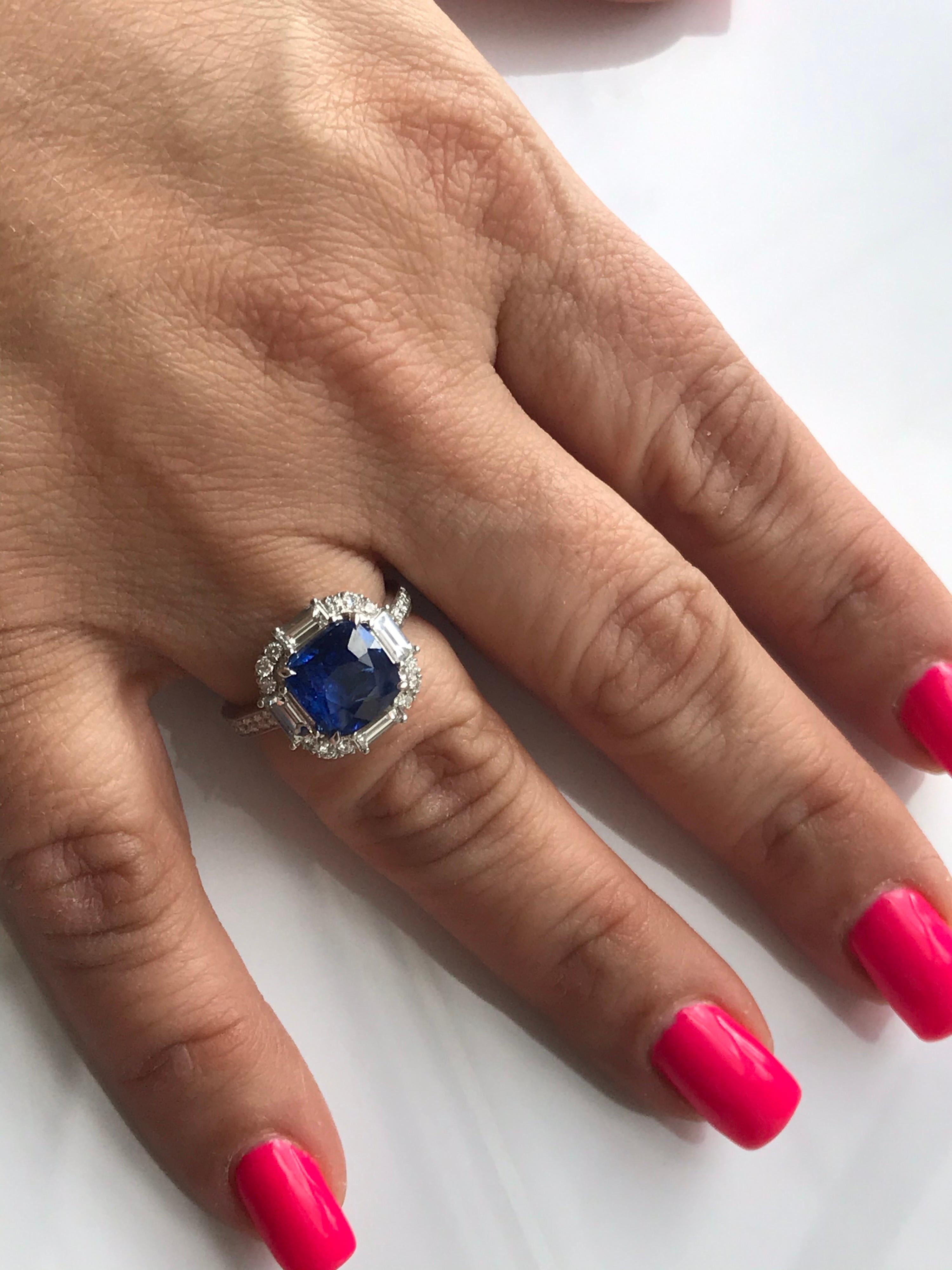 GIA Certified Ceylon Blue Sapphire Diamond Halo Gold Bridal Fashion Ring 1