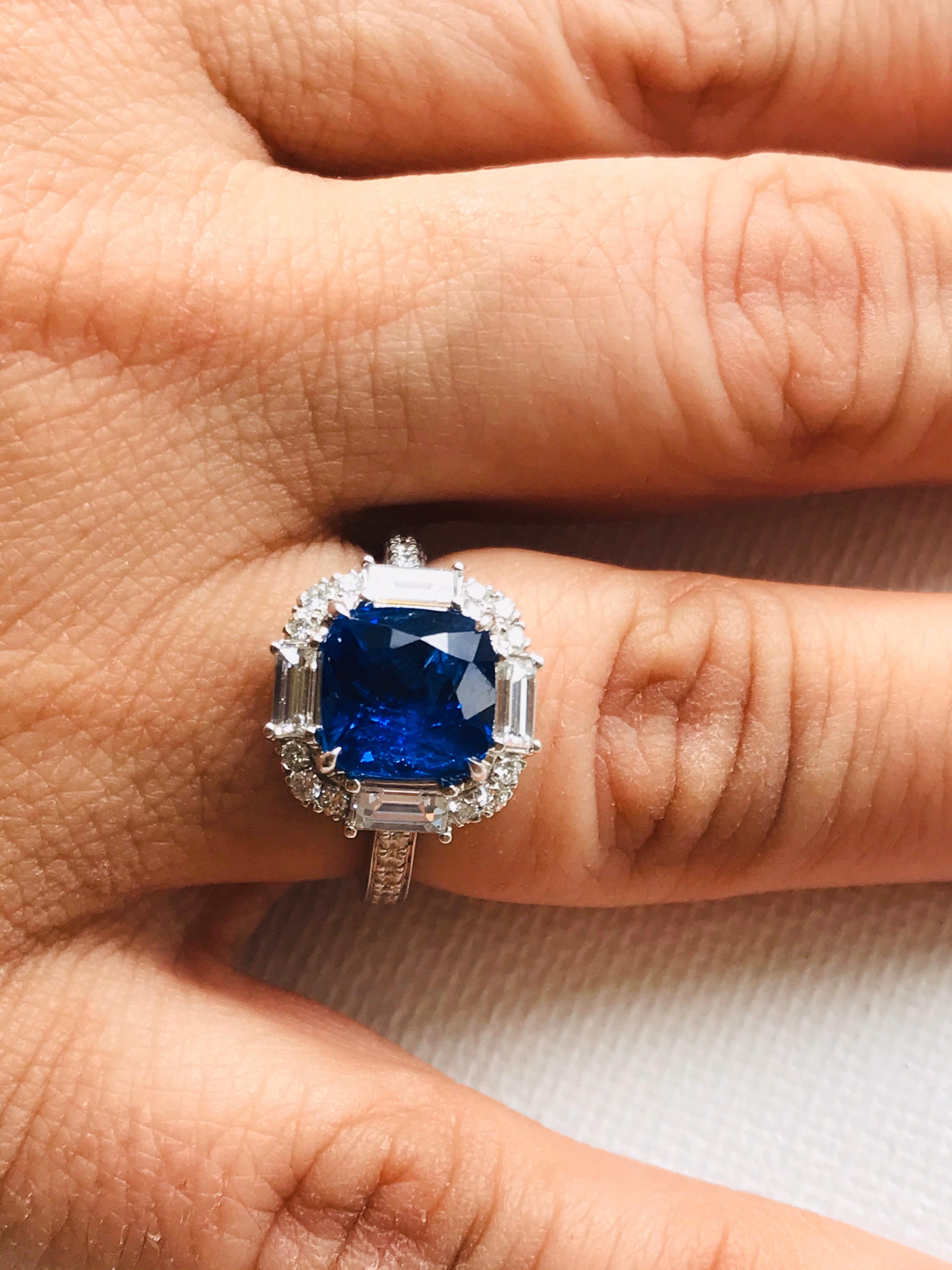 GIA Certified Ceylon Blue Sapphire Diamond Halo Gold Bridal Fashion Ring 4