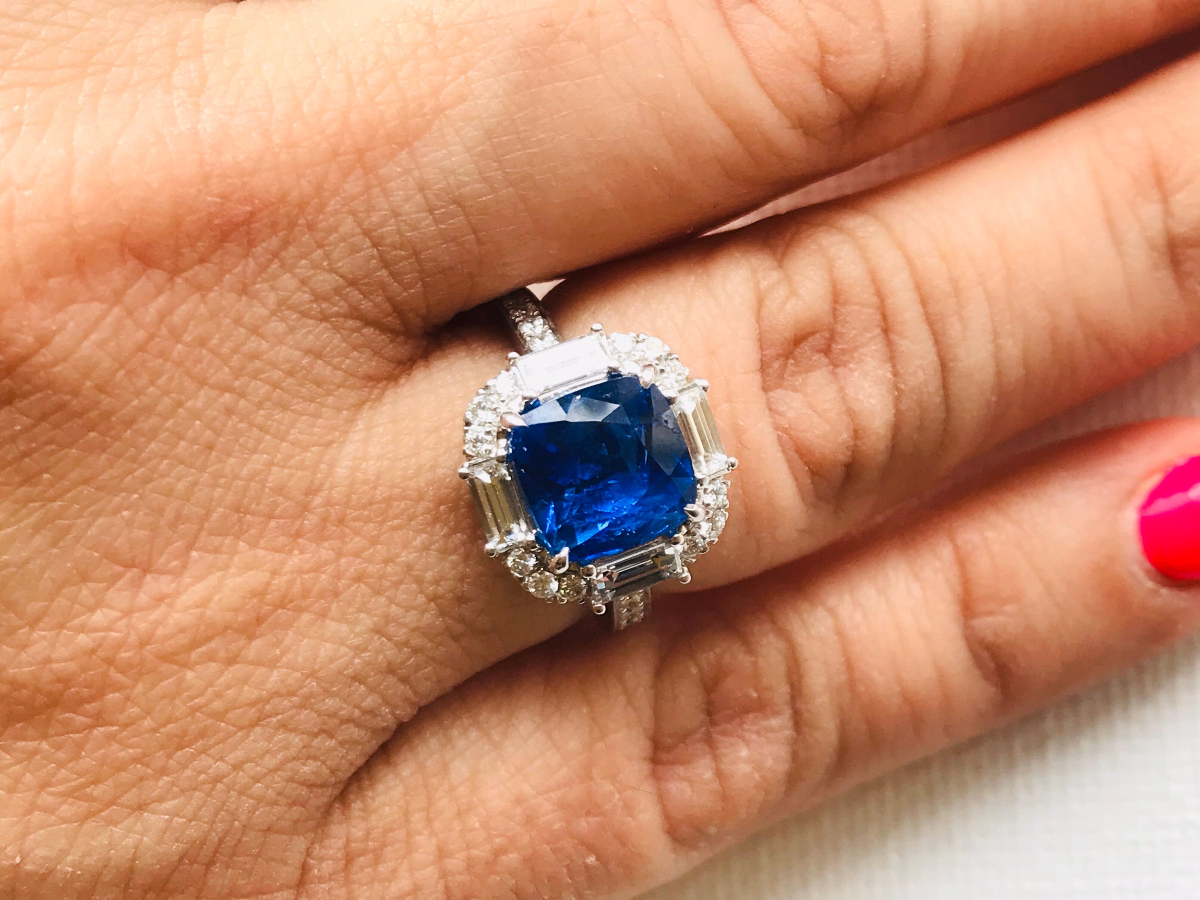 GIA Certified Ceylon Blue Sapphire Diamond Halo Gold Bridal Fashion Ring 6
