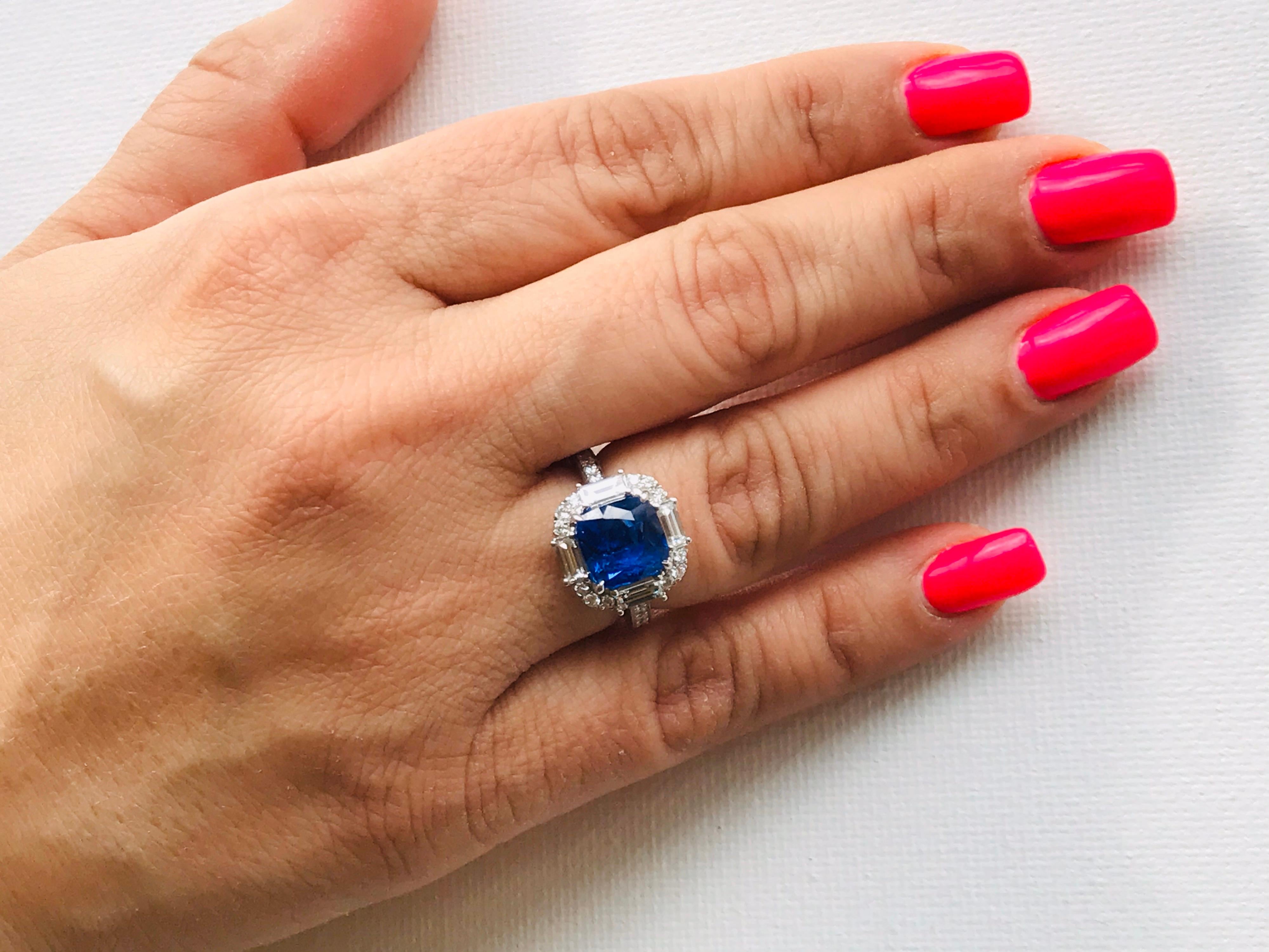 GIA Certified Ceylon Blue Sapphire Diamond Halo Gold Bridal Fashion Ring 7
