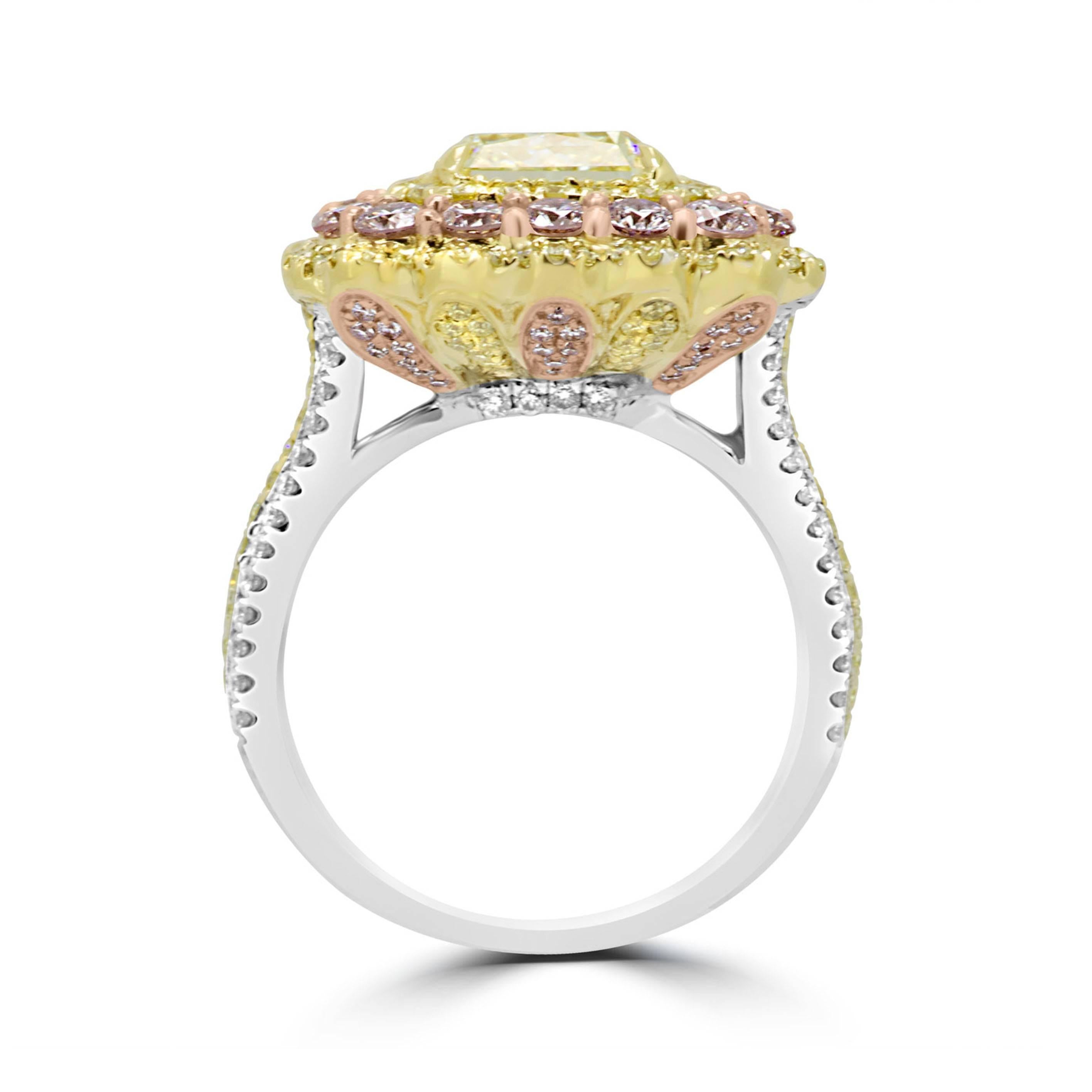 Women's GIA Certified Fancy Light Yellow Diamond Tricolor Gold Ring